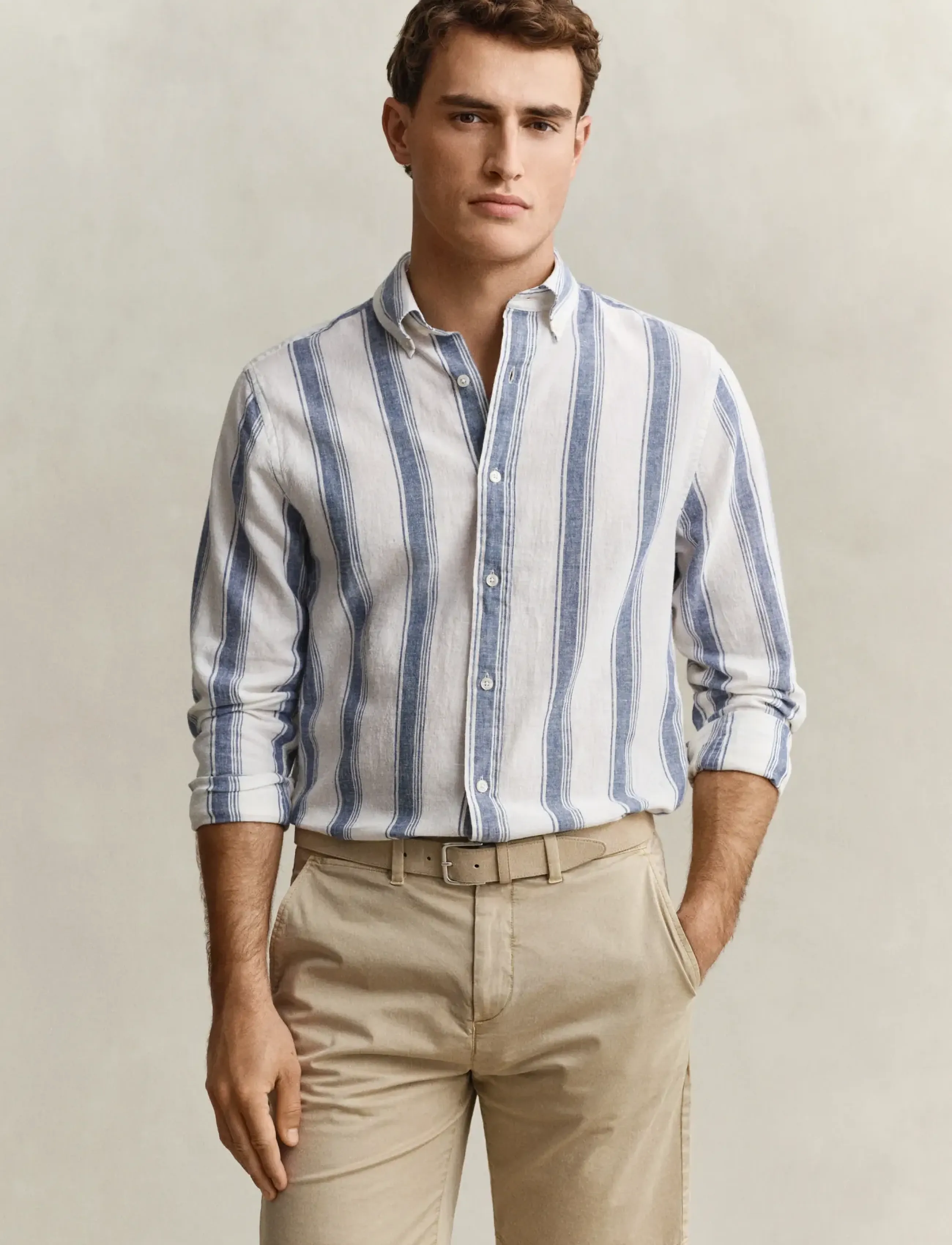 GANT REG COTTON LINEN STRIPE SHIRT - Strandmode - VINTAGE BLUE / blue