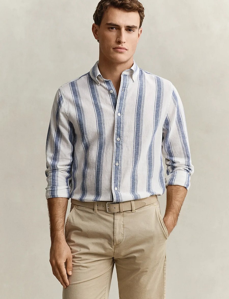 Gant - REG COTTON LINEN STRIPE SHIRT - triibulised särgid - vintage blue - 0