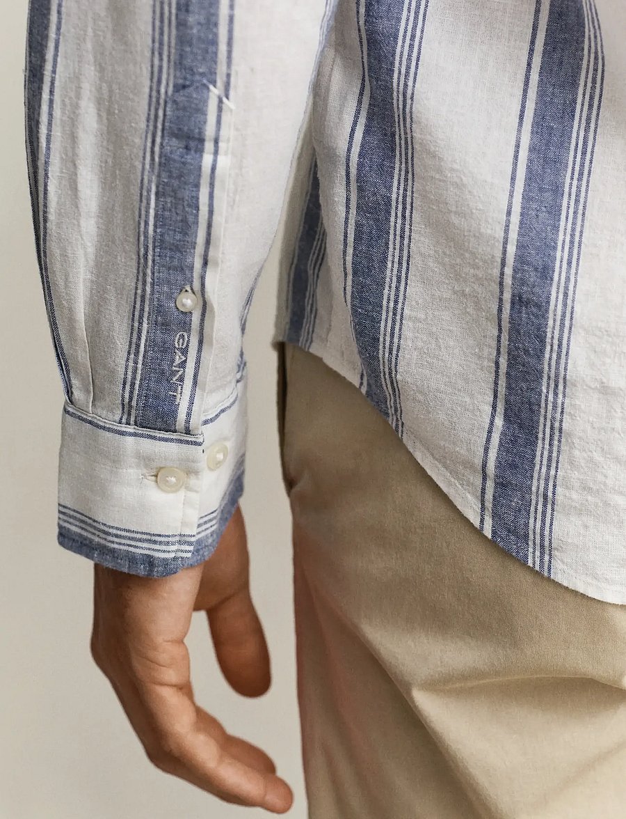 Gant - REG COTTON LINEN STRIPE SHIRT - triibulised särgid - vintage blue - 3