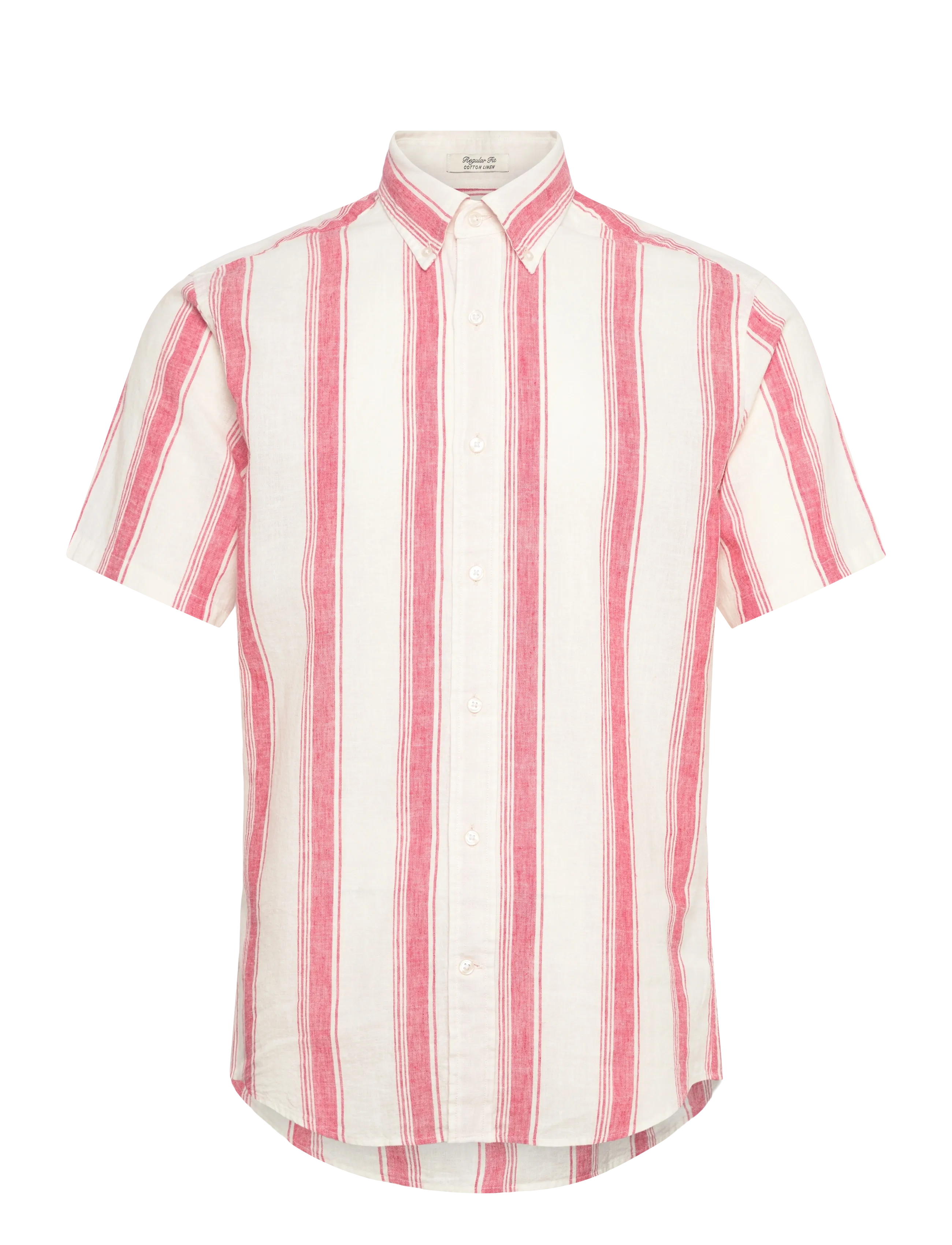 GANT REG COTTON LINEN STRIPE SS SHIRT - Linen clothing - ROSE RED / pink/rose
