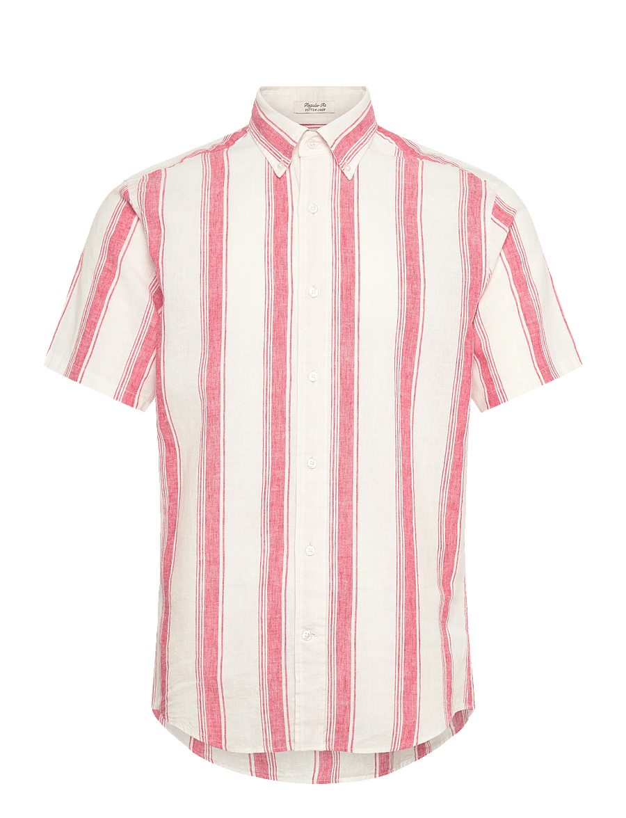 Gant - REG COTTON LINEN STRIPE SS SHIRT - chemises à manches courtes - rose red - 1