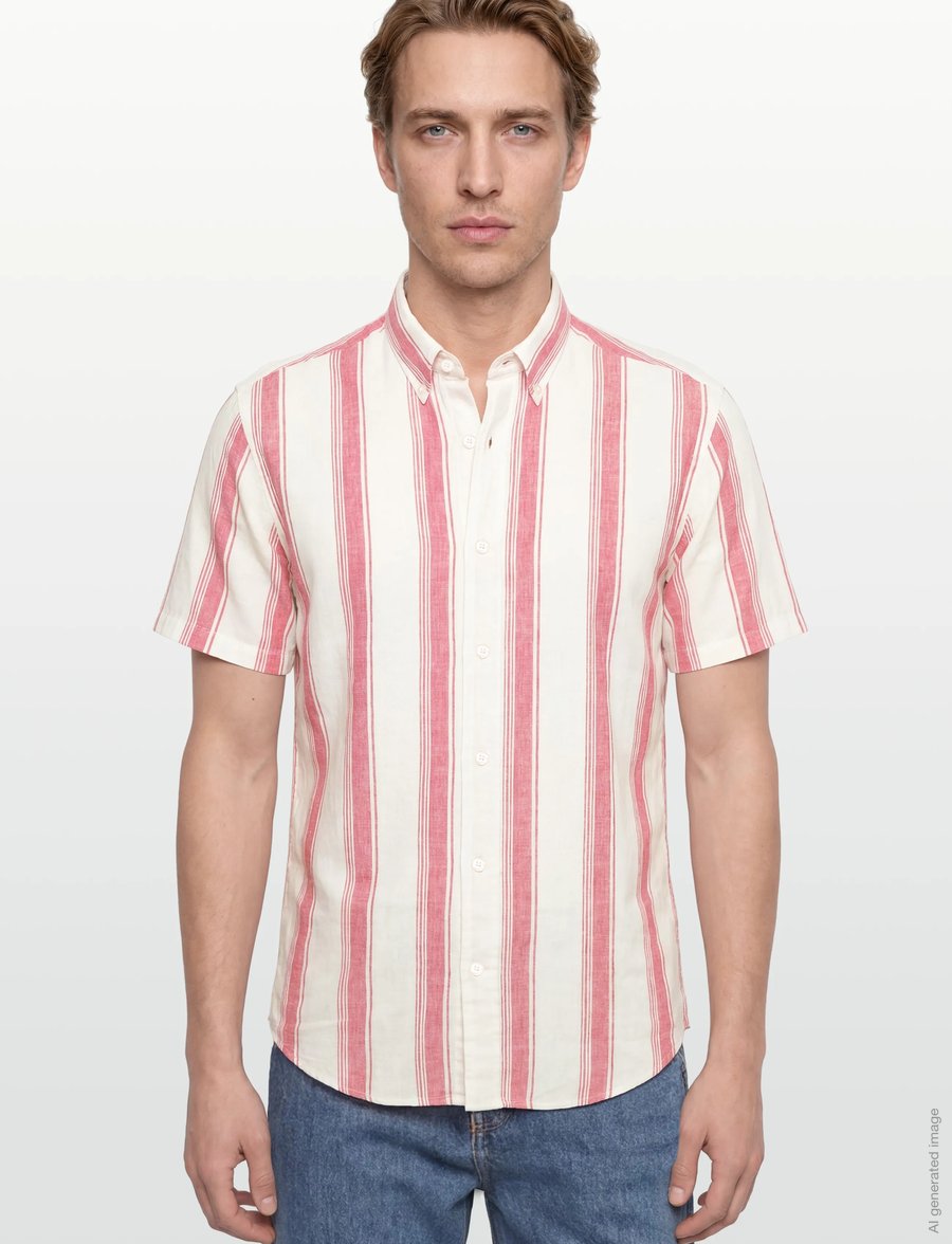 Gant - REG COTTON LINEN STRIPE SS SHIRT - chemises à manches courtes - rose red - 3
