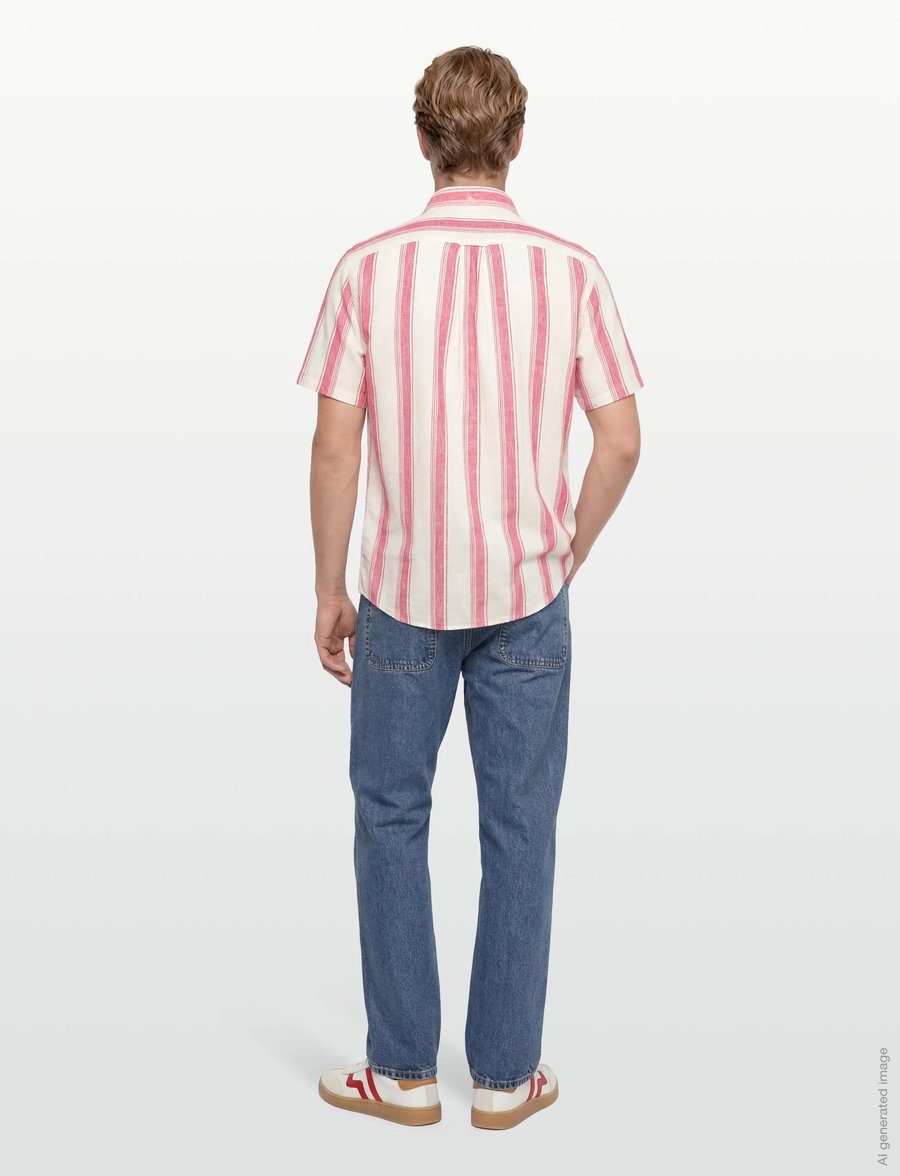 Gant - REG COTTON LINEN STRIPE SS SHIRT - chemises à manches courtes - rose red - 4