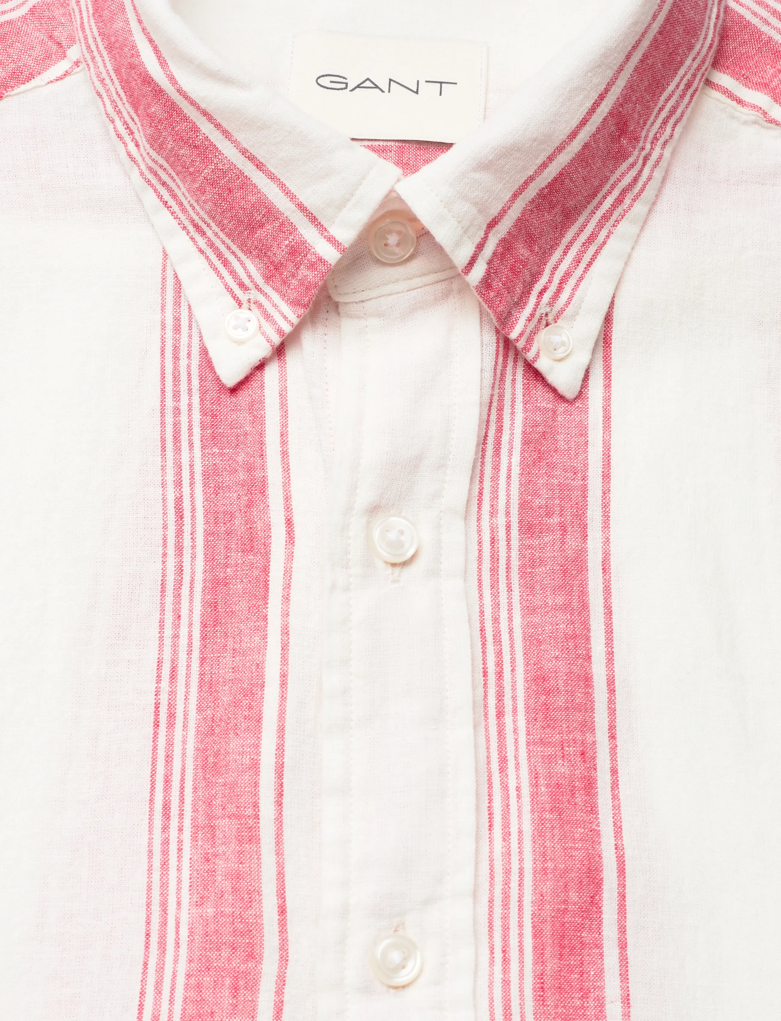 Gant - REG COTTON LINEN STRIPE SS SHIRT - chemises à manches courtes - rose red - 5