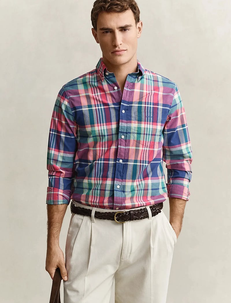 GANT - REG INDIAN MADRAS CHECK SHIRT - rutiga skjortor - rose red - 0