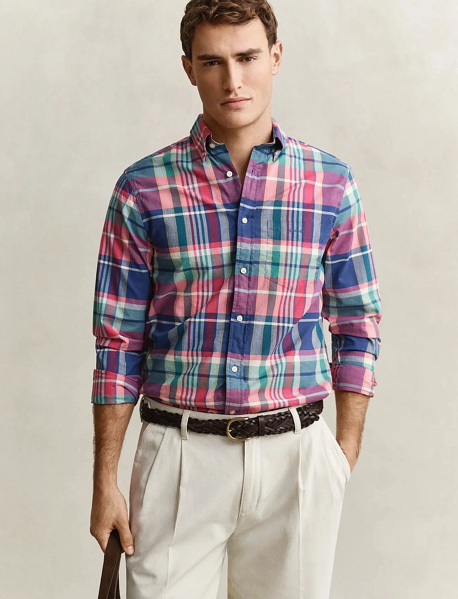 Gant - REG INDIAN MADRAS CHECK SHIRT - karierte hemden - rose red - 0