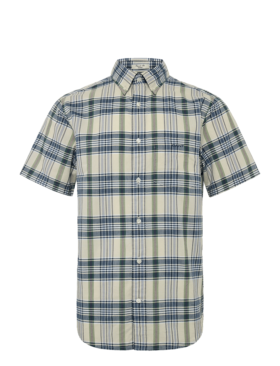 Gant - REG INDIAN MADRAS CHECK SS SHIRT - kortærmede skjorter - faded denim - 1