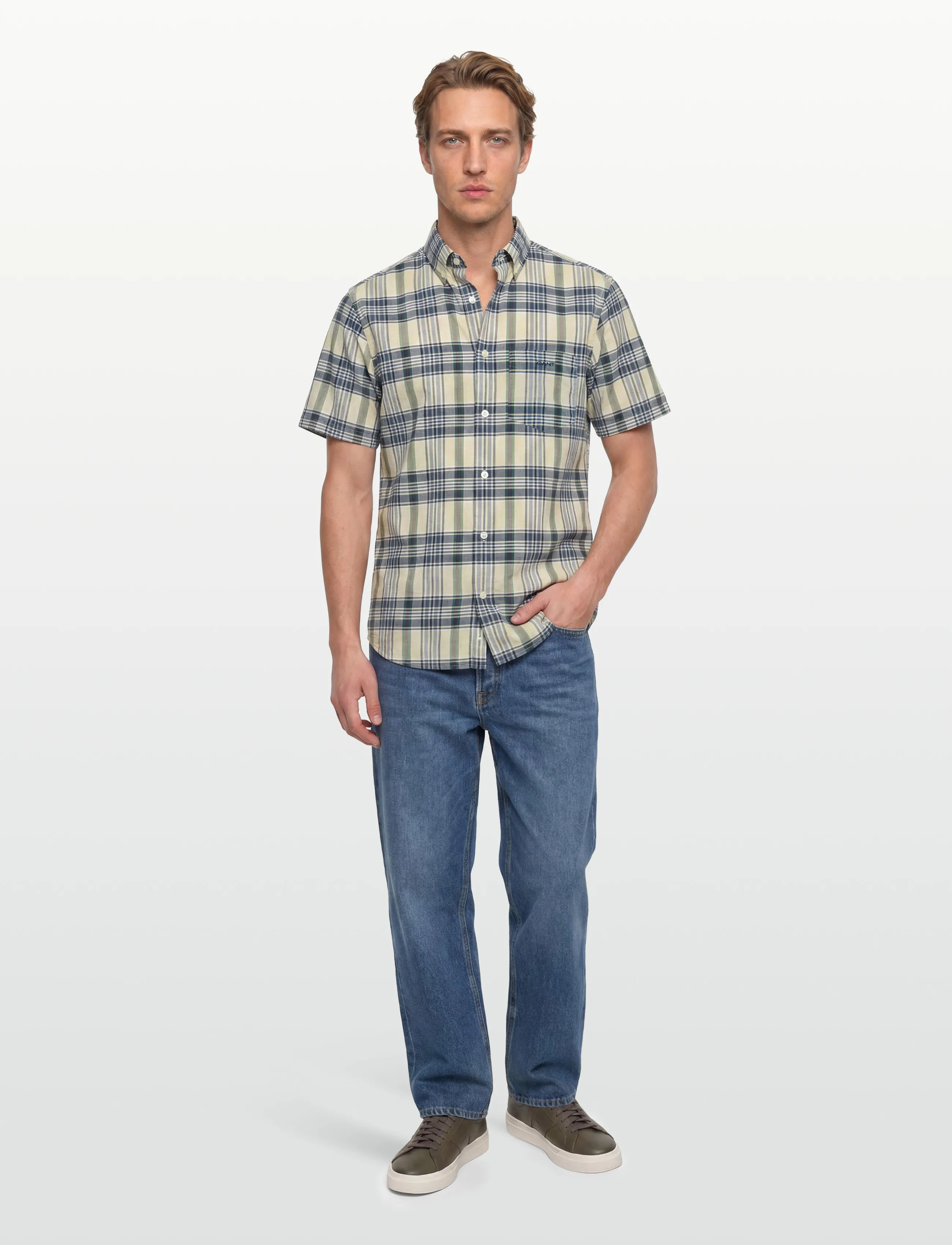 Gant Reg Indian Madras Check Ss Shirt, Mænd, Madras Tern Kortærmet Skjorte, Blå, Str: L