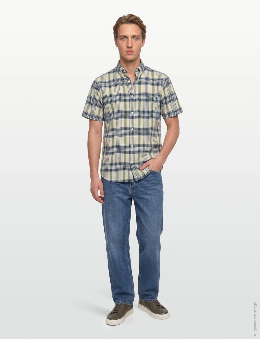 Gant - REG INDIAN MADRAS CHECK SS SHIRT - kortærmede skjorter - faded denim - 0