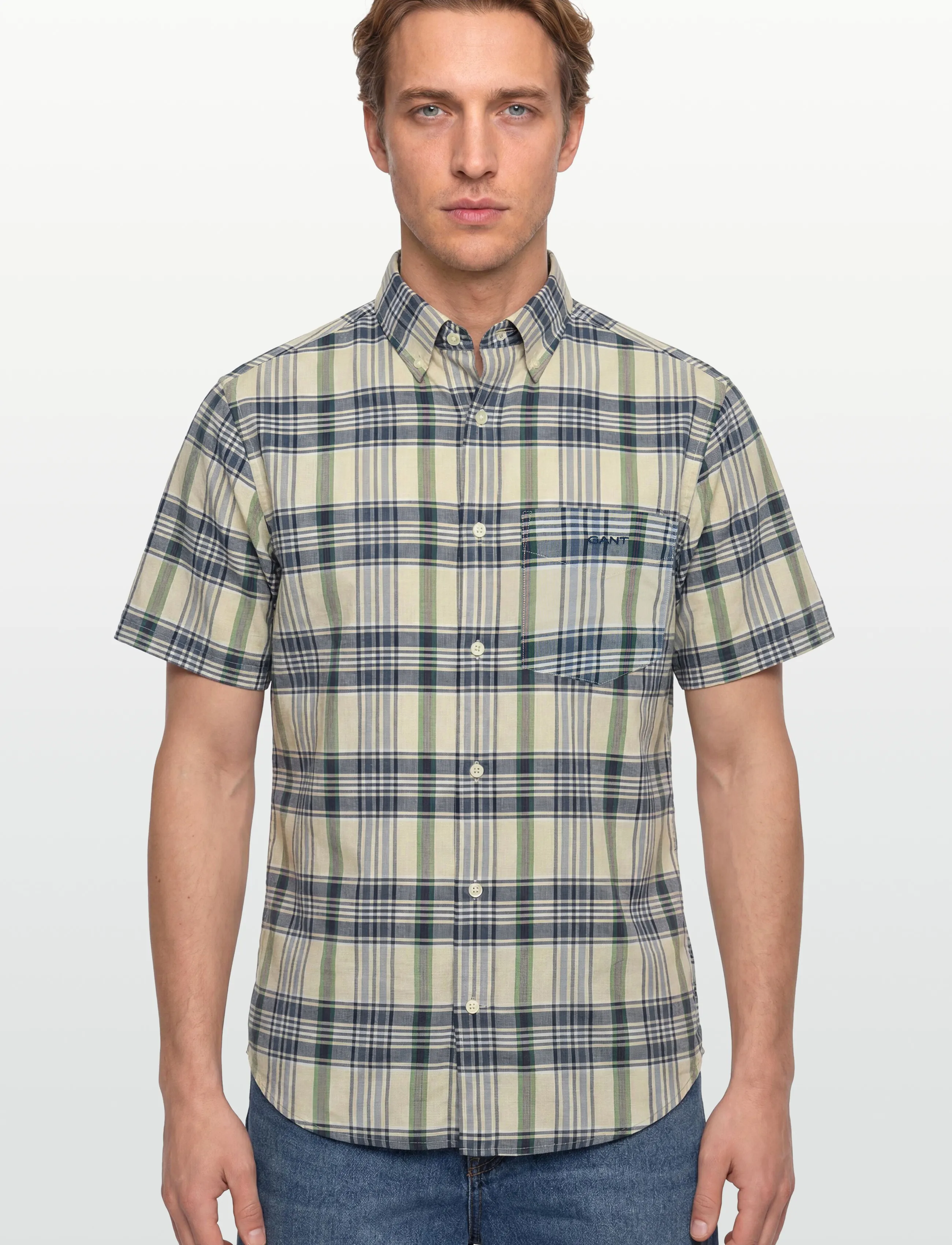 Gant - REG INDIAN MADRAS CHECK SS SHIRT - kortærmede skjorter - faded denim - 3