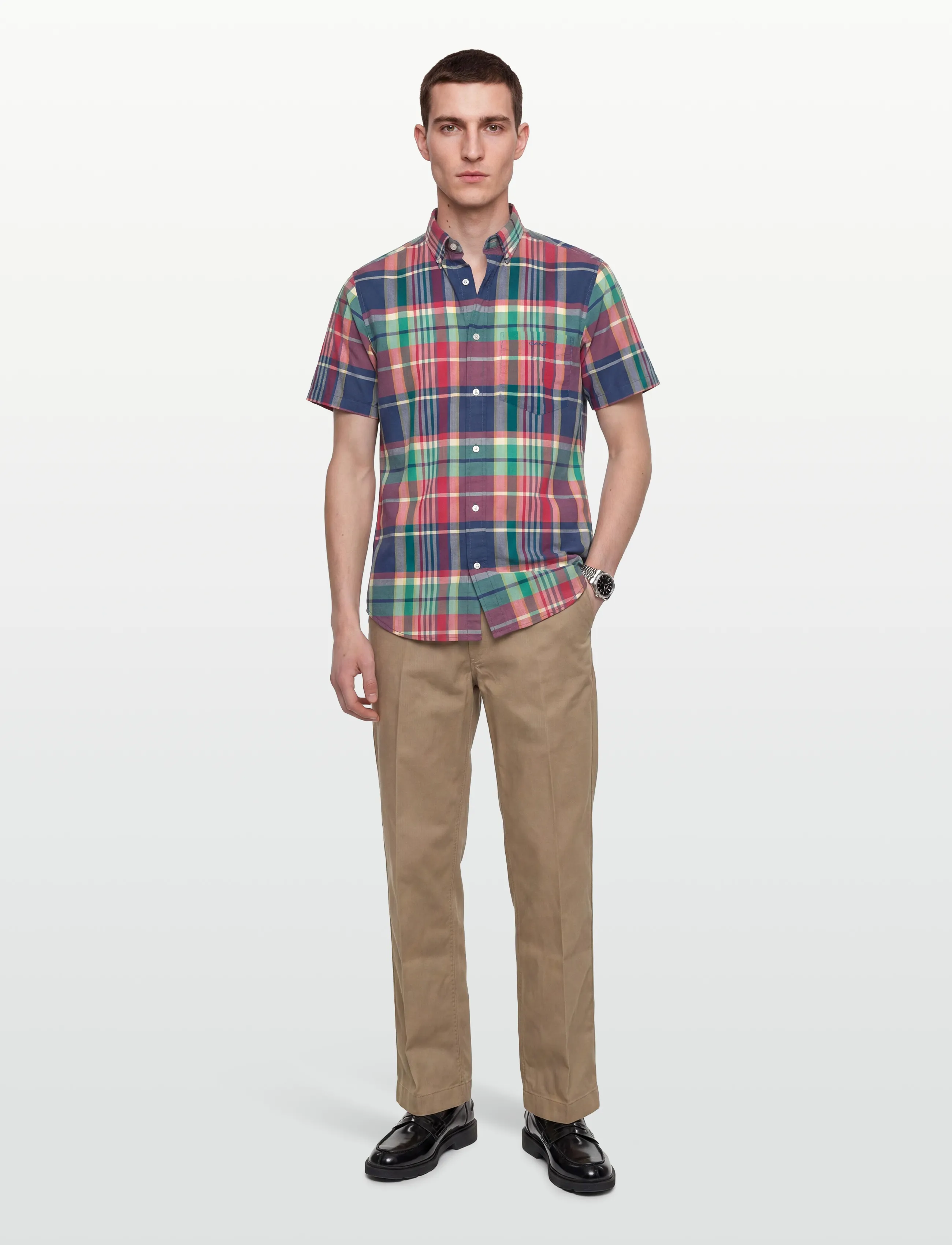 Gant Reg Indian Madras Check Ss Shirt, Mænd, Madras Tern Kortærmet Skjorte, Multi/mønstret, Str: XL