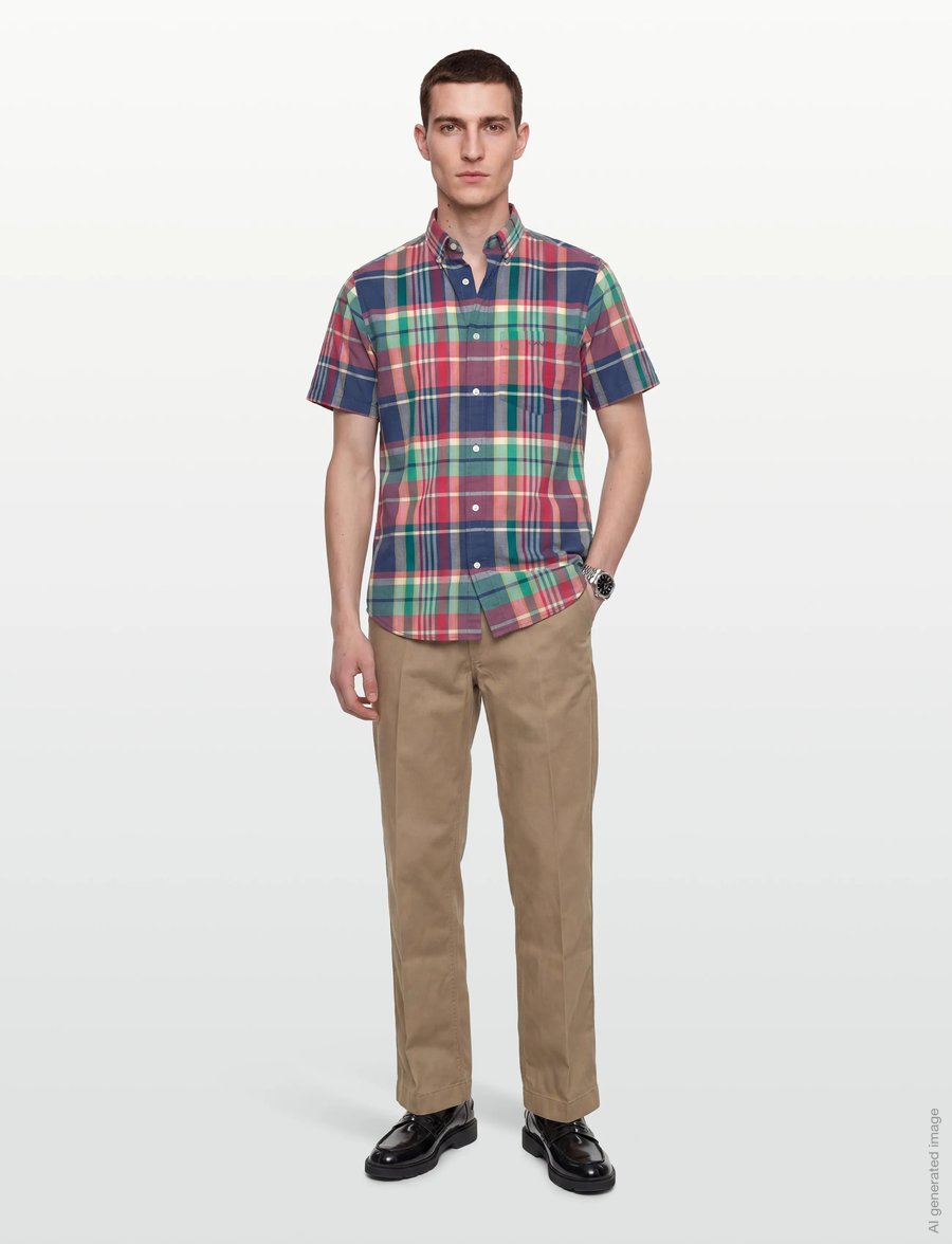 Gant - REG INDIAN MADRAS CHECK SS SHIRT - stutterma skyrtur - rose red - 0