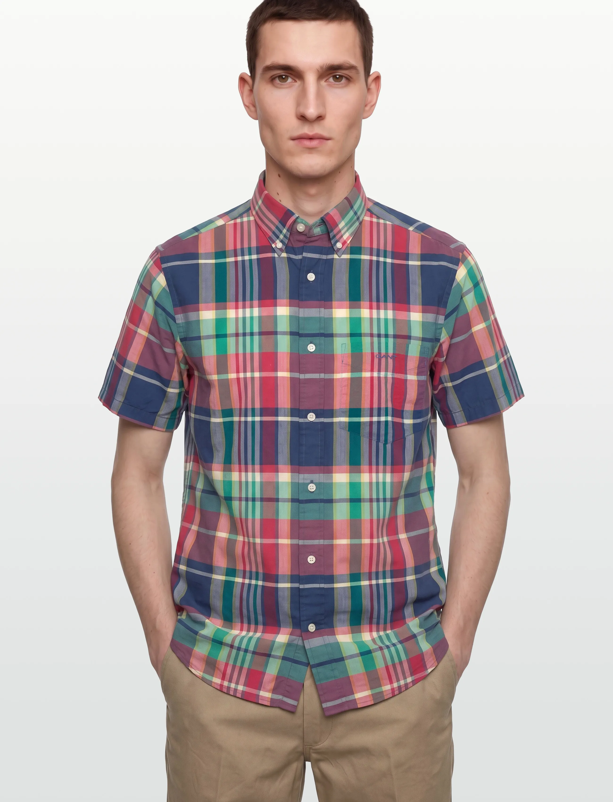 Gant - REG INDIAN MADRAS CHECK SS SHIRT - short-sleeved shirts - rose red - 3
