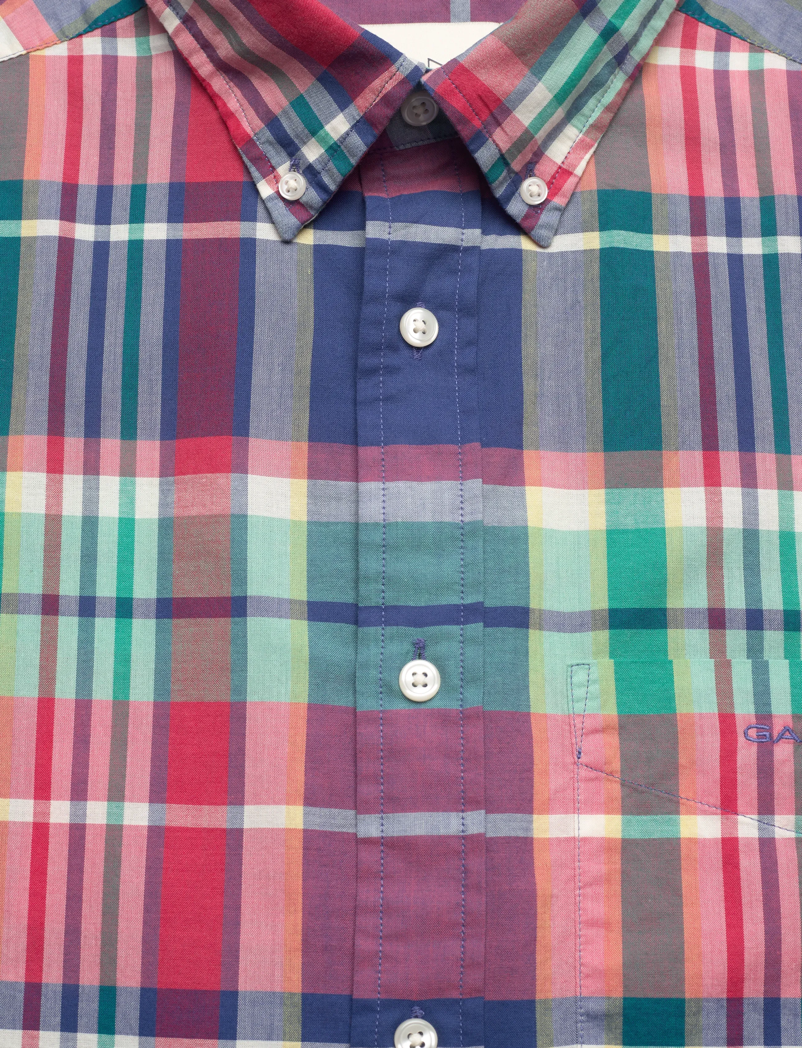 Gant - REG INDIAN MADRAS CHECK SS SHIRT - short-sleeved shirts - rose red - 5