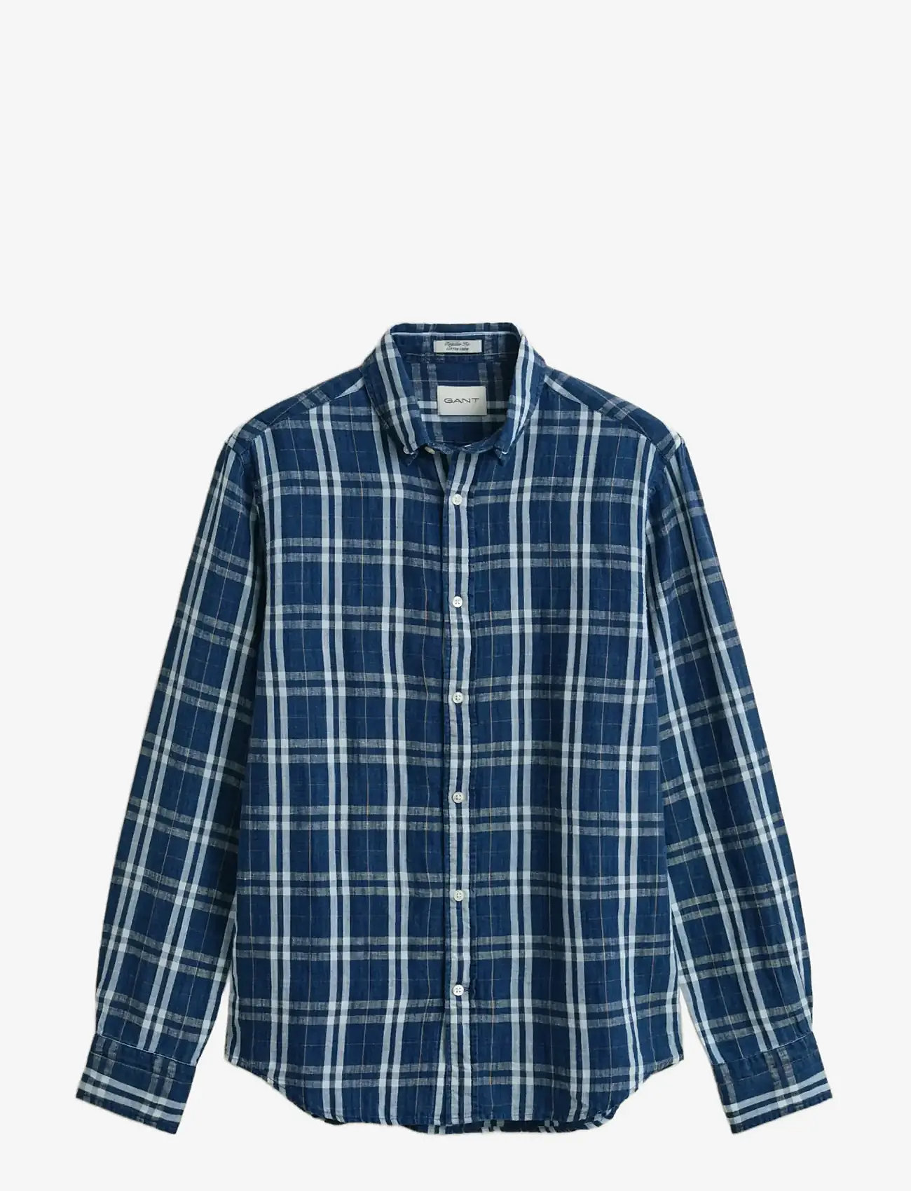 GANT - REG COTTON LINEN INDIGO CHK SHIRT - leinenhemden - light indigo - 1