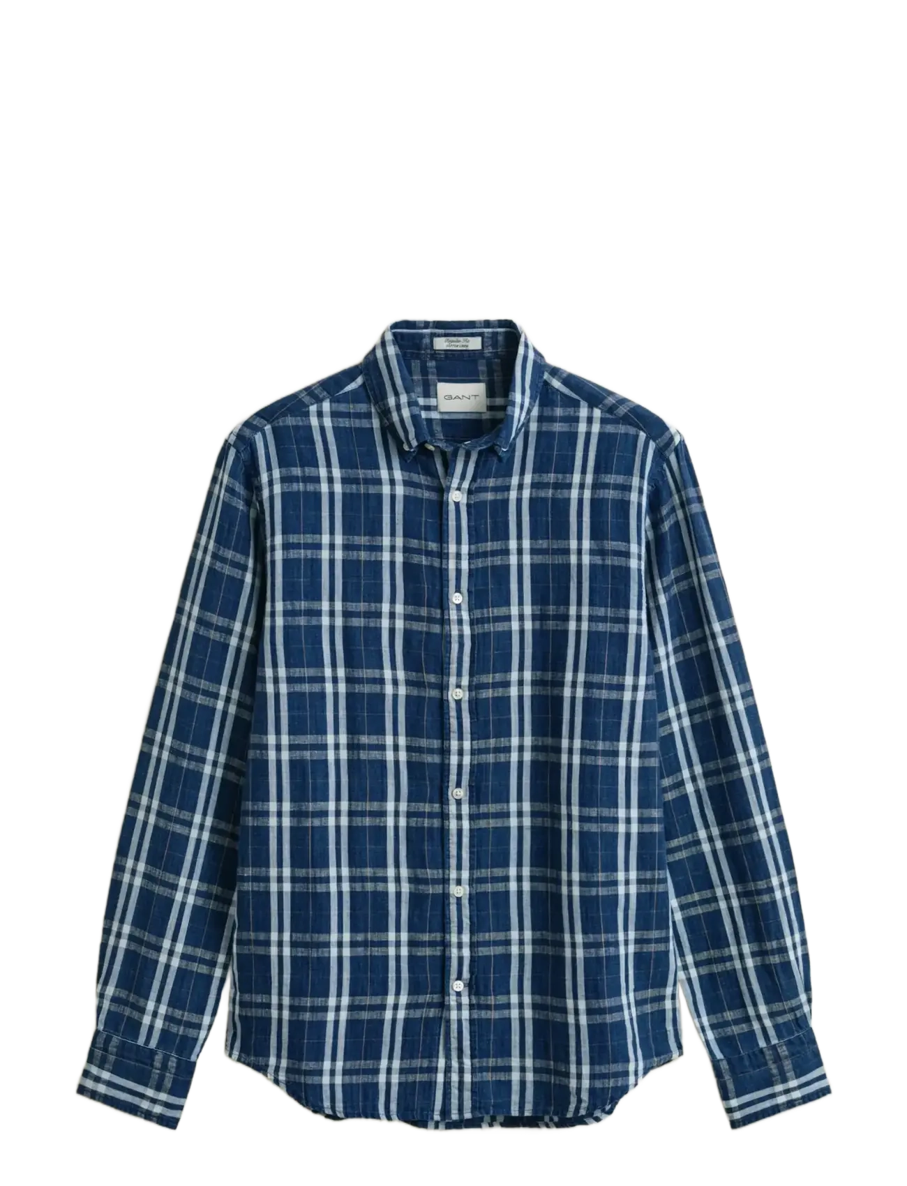 Gant REG COTTON LINEN INDIGO CHK SHIRT - Skjorter - LIGHT INDIGO / navy