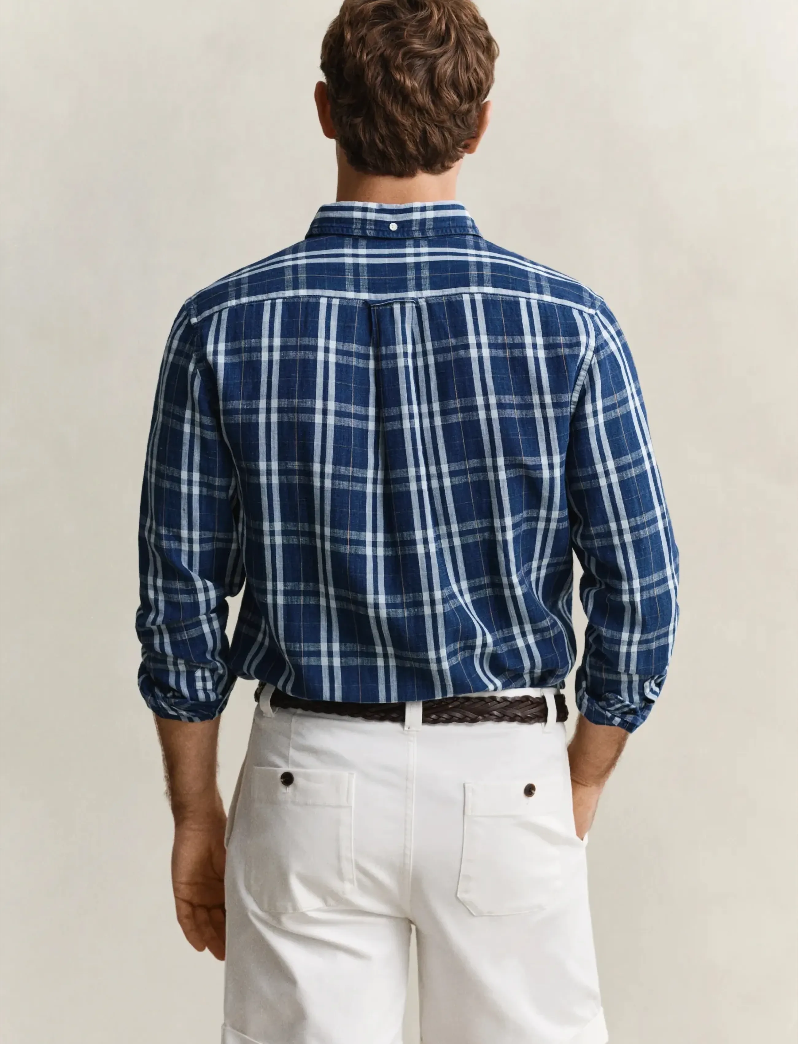 Gant - REG COTTON LINEN INDIGO CHK SHIRT - hørskjorter - light indigo - 2