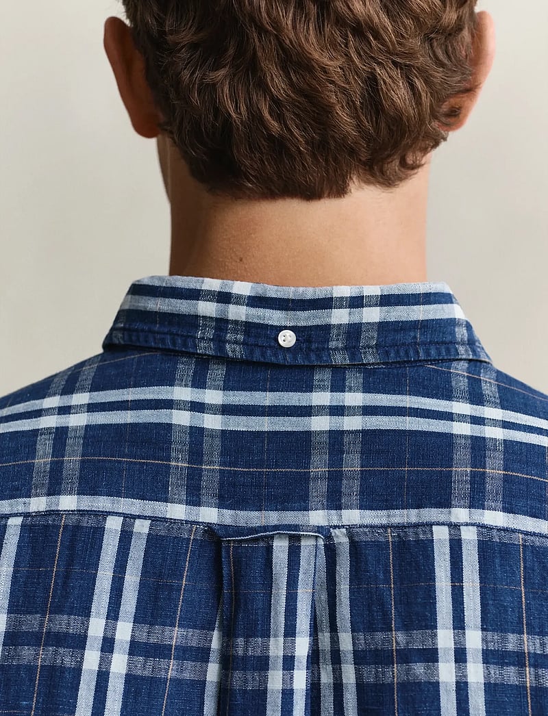 GANT - REG COTTON LINEN INDIGO CHK SHIRT - leinenhemden - light indigo - 3