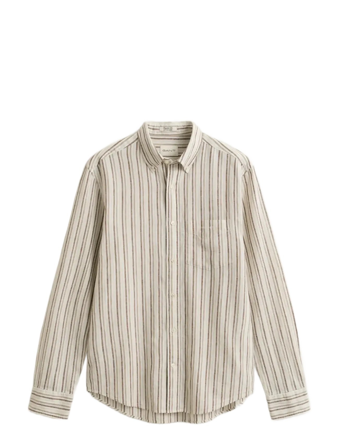 GANT REG COTTON LINEN STRIPE SHIRT - Skjorter - LIGHT TAUPE / multi