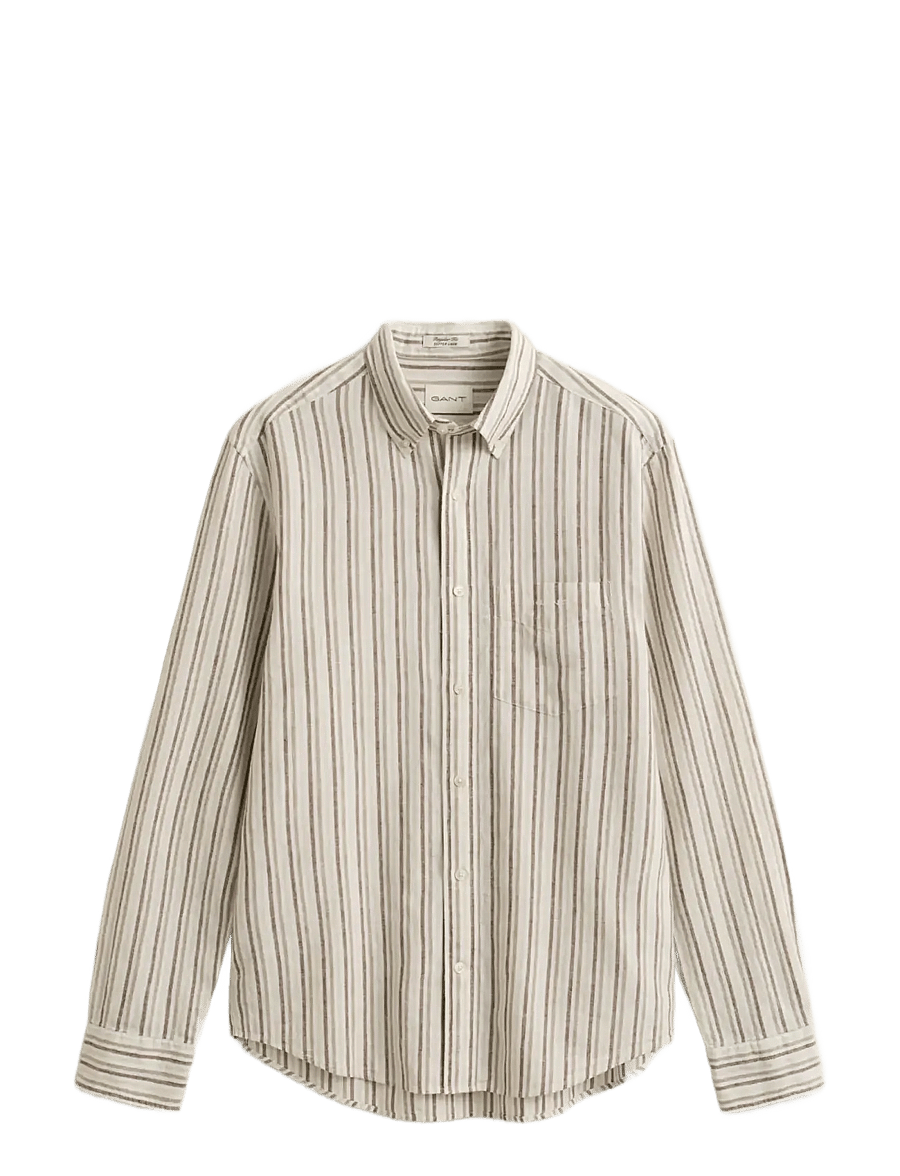 Gant - REG COTTON LINEN STRIPE SHIRT - gestreifte hemden - light taupe - 1