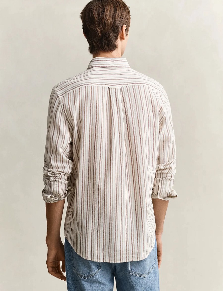 Gant - REG COTTON LINEN STRIPE SHIRT - gestreifte hemden - light taupe - 2
