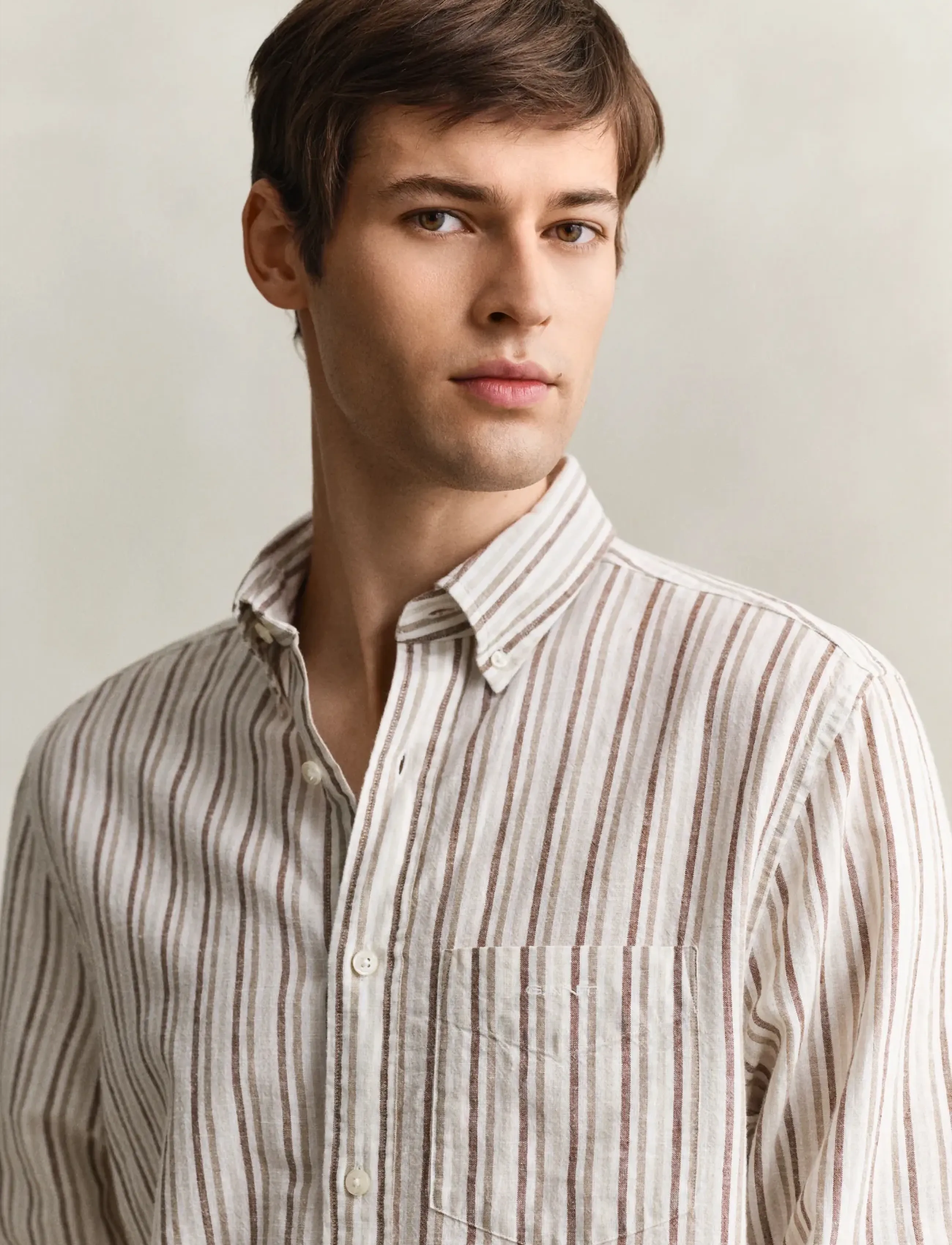 Gant - REG COTTON LINEN STRIPE SHIRT - gestreifte hemden - light taupe - 3