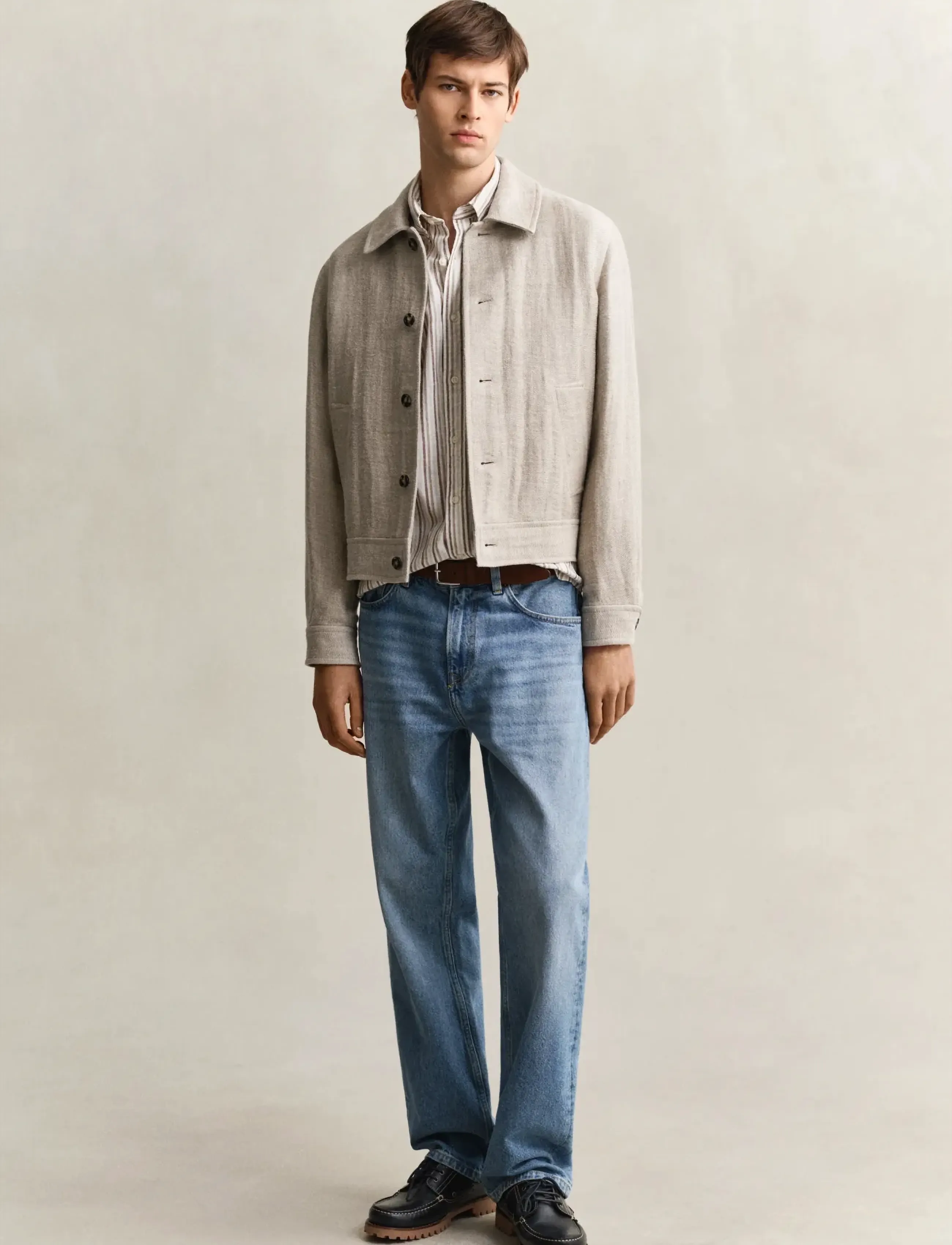 Gant - REG COTTON LINEN STRIPE SHIRT - gestreifte hemden - light taupe - 4