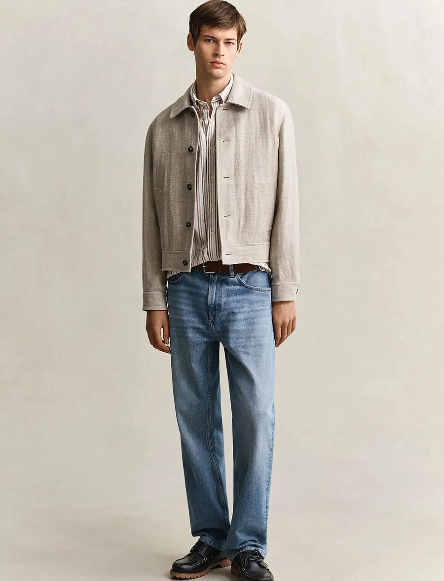 Gant - REG COTTON LINEN STRIPE SHIRT - gestreifte hemden - light taupe - 4
