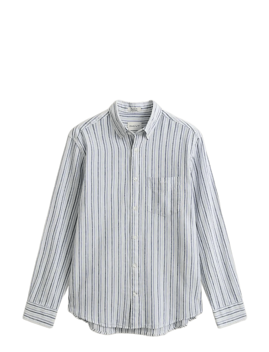 Gant - REG COTTON LINEN STRIPE SHIRT - gestreifte hemden - vintage blue - 1