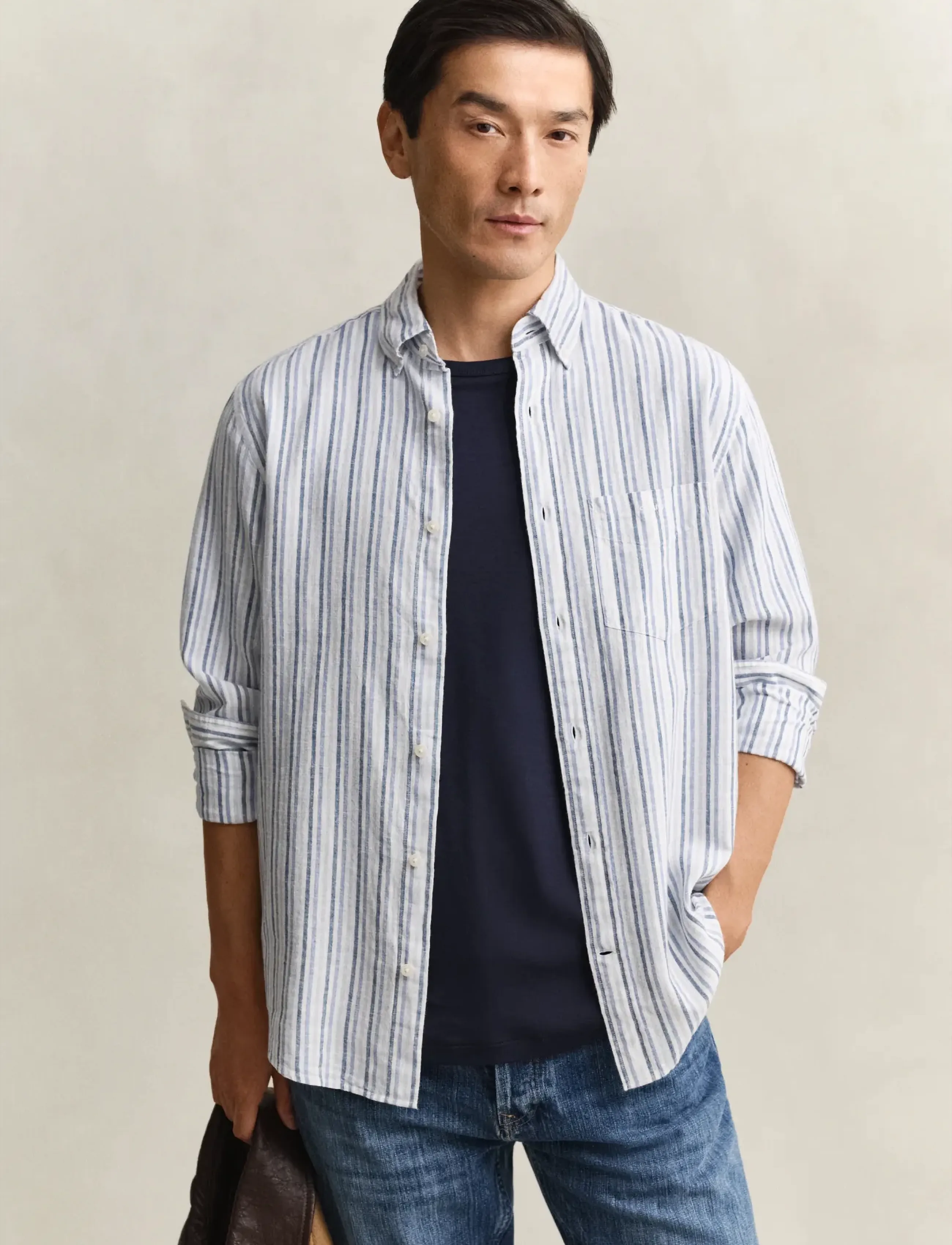 GANT REG COTTON LINEN STRIPE SHIRT - Kleidung - VINTAGE BLUE / blue