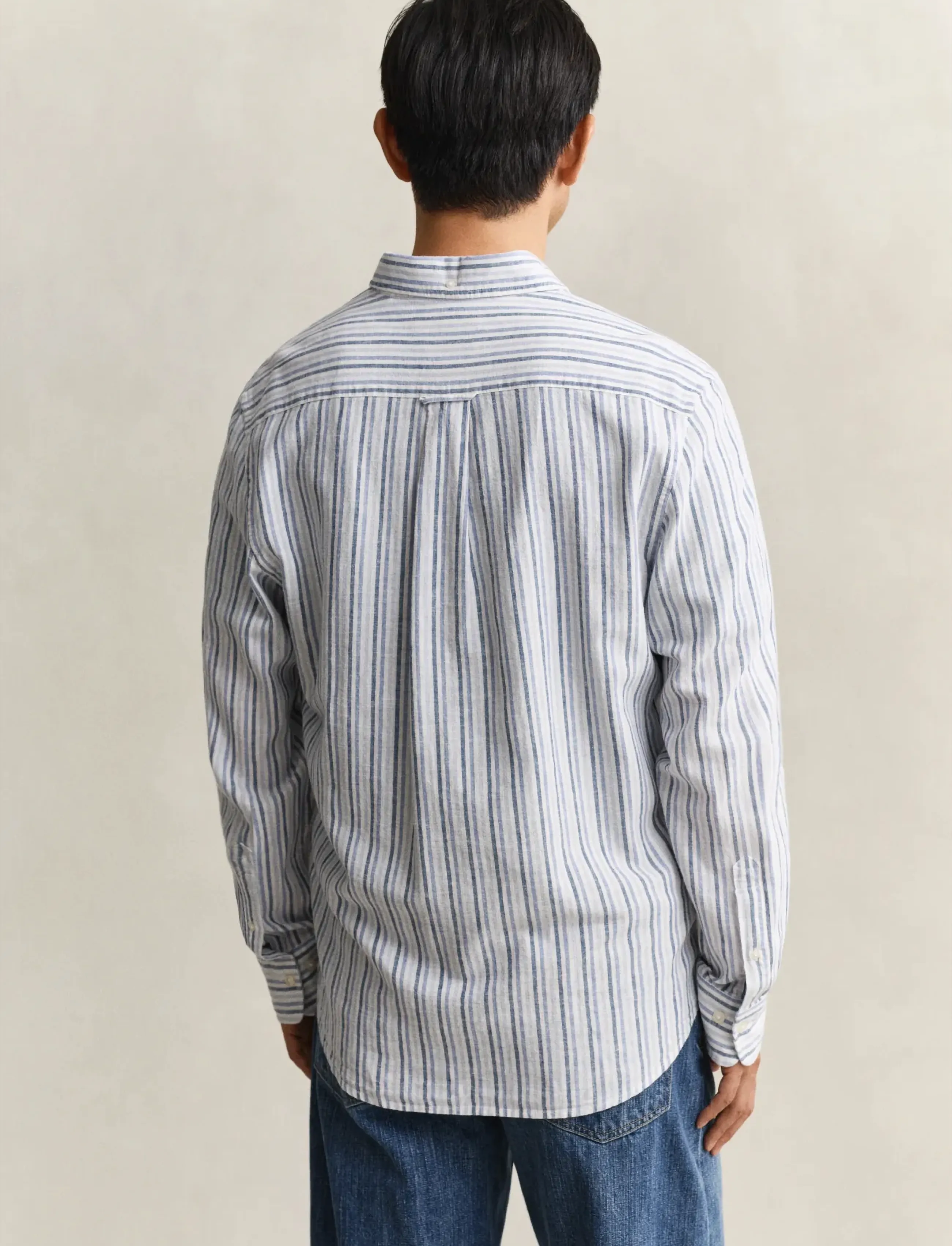 Gant - REG COTTON LINEN STRIPE SHIRT - striped shirts - vintage blue - 2