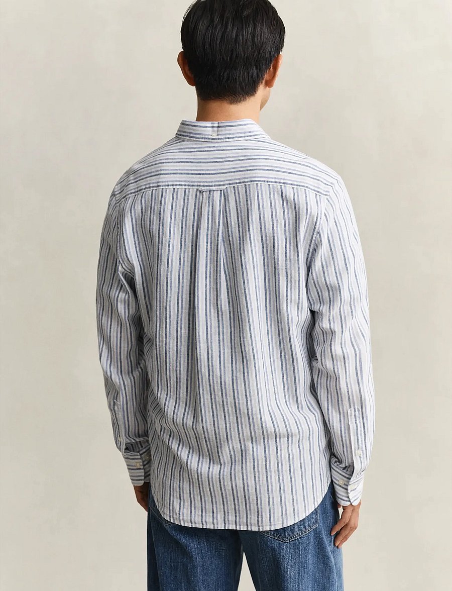 Gant - REG COTTON LINEN STRIPE SHIRT - gestreifte hemden - vintage blue - 2