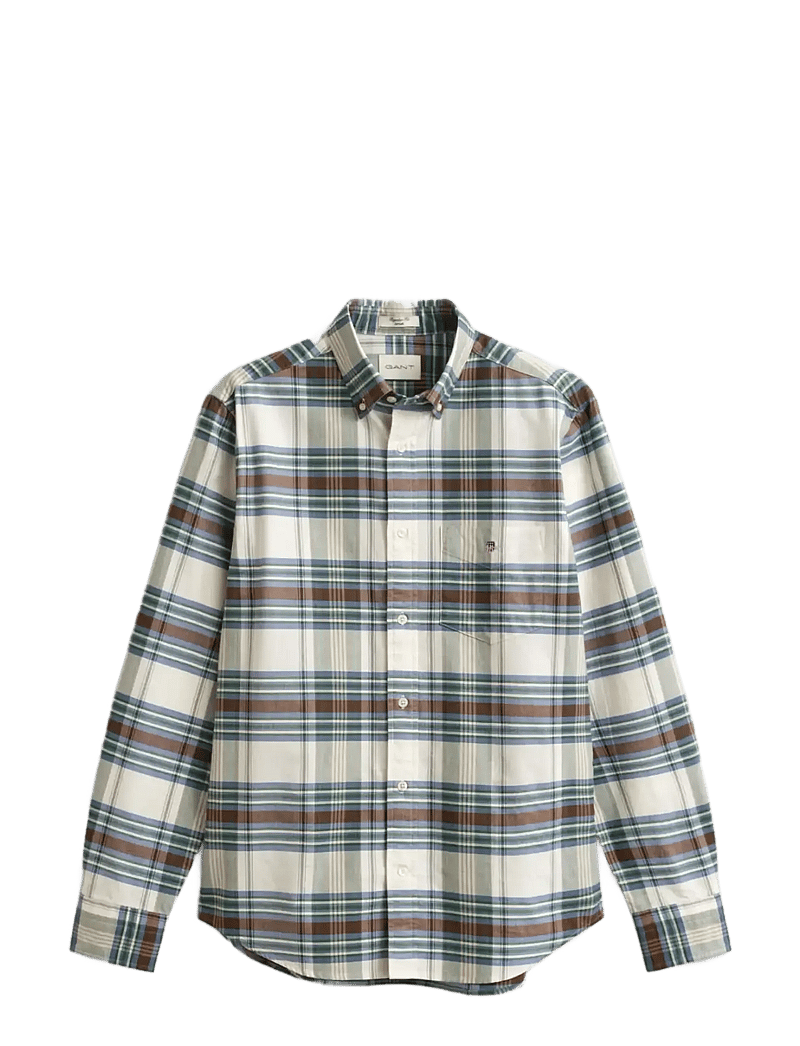 GANT - REG OXFORD CHECK SHIRT - karierte hemden - woody green - 1