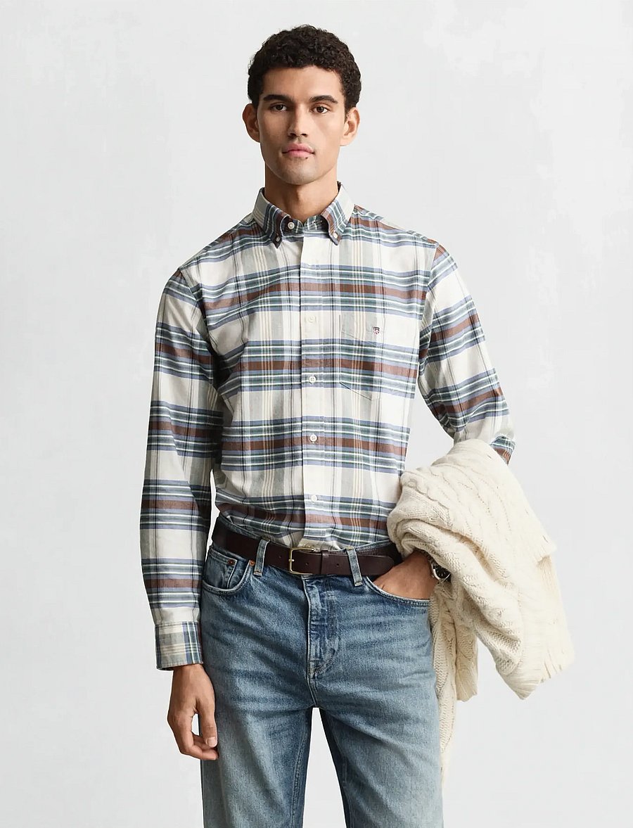 Gant - REG OXFORD CHECK SHIRT - ruudulised särgid - woody green - 0