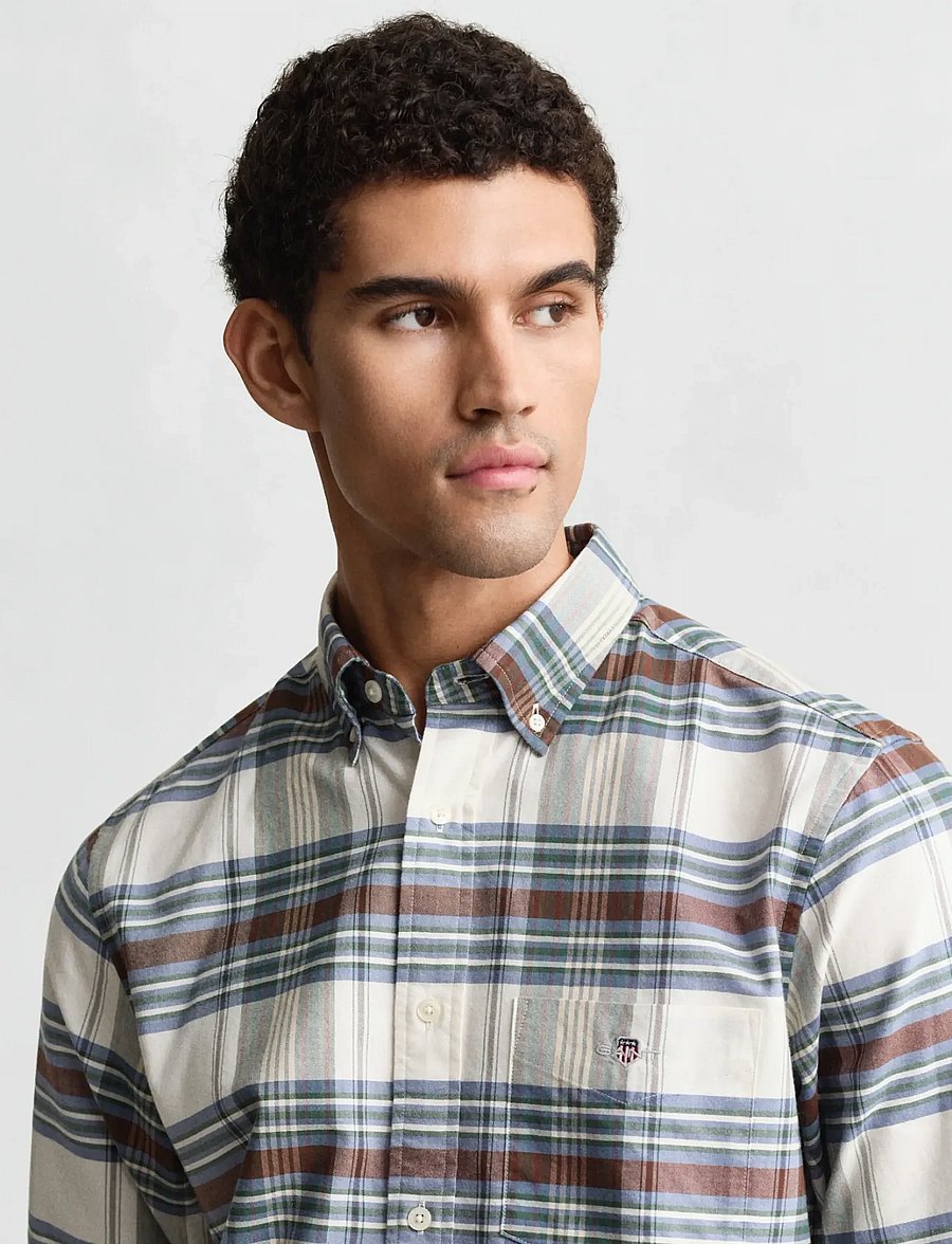 Gant - REG OXFORD CHECK SHIRT - ruudulised särgid - woody green - 3