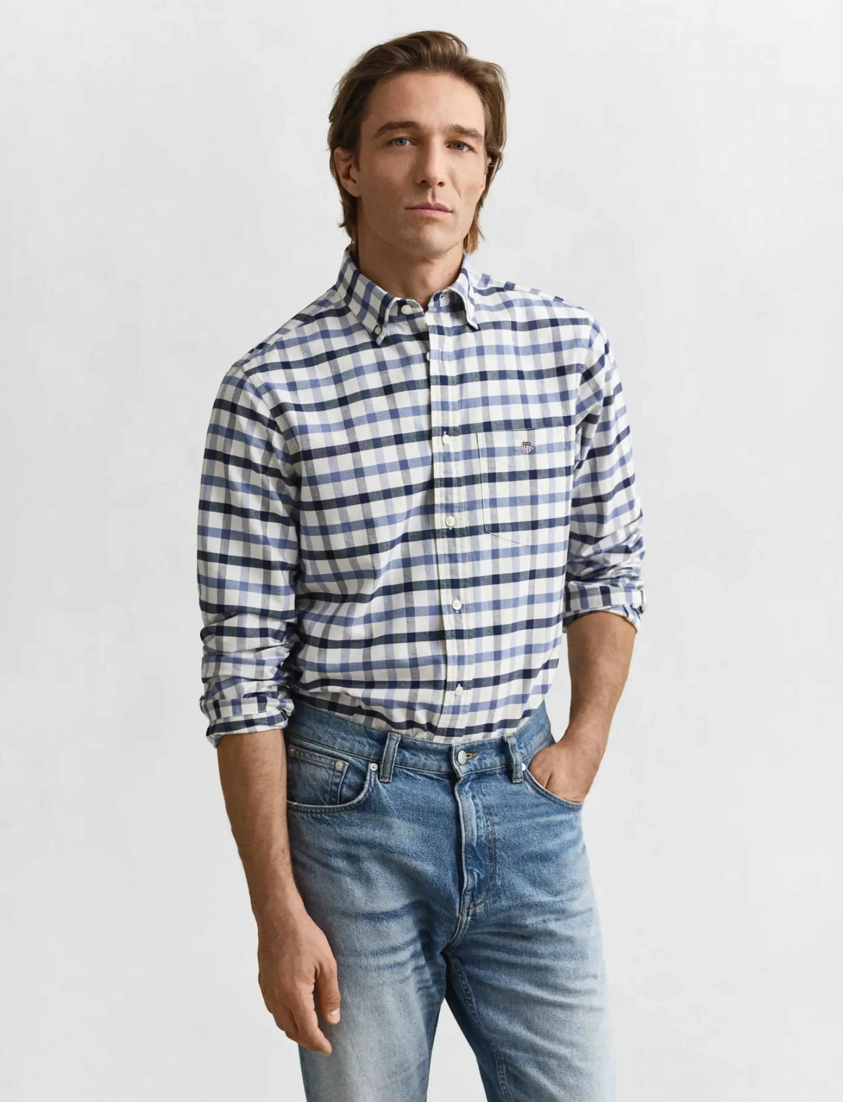 GANT REG OXFORD CHECK SHIRT - Kleidung - FADED DENIM / blue