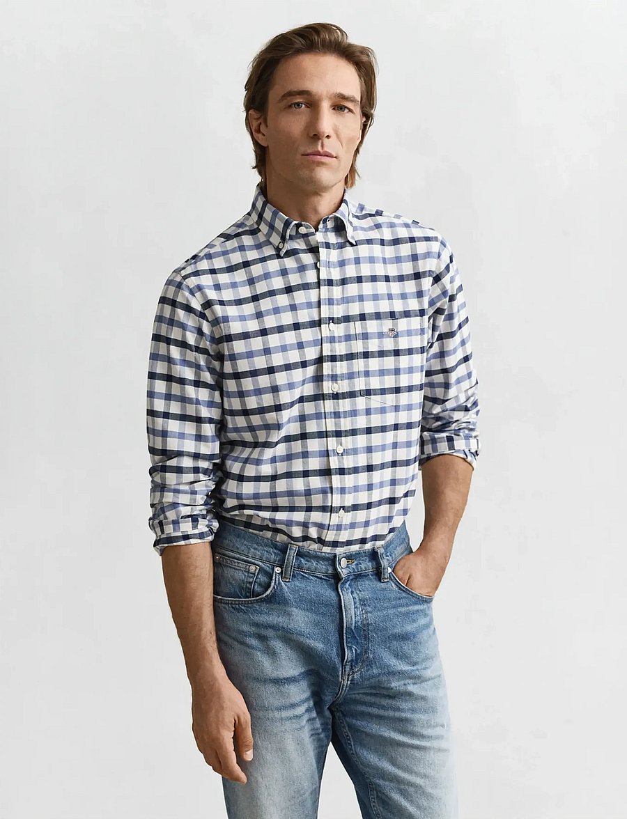 Gant - REG OXFORD CHECK SHIRT - oxford skjorter - faded denim - 0