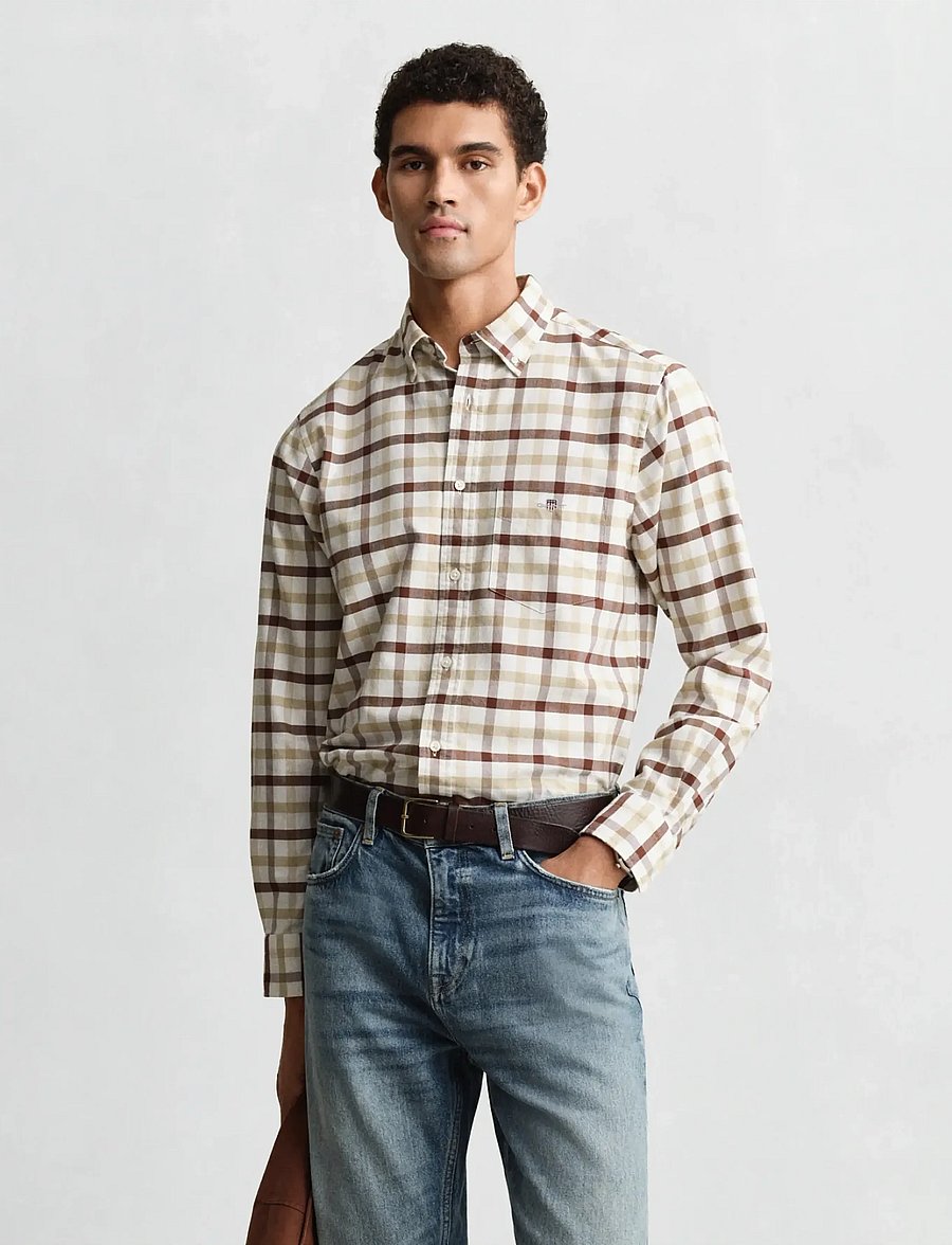 Gant - REG OXFORD CHECK SHIRT - oksfordo marškiniai - mahogany brown - 0