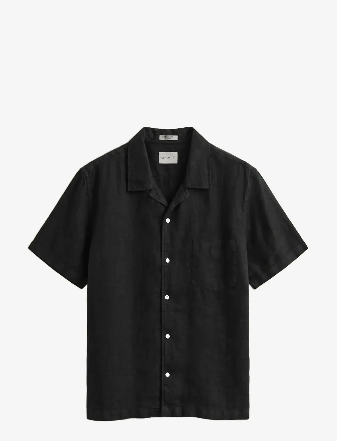 GANT - REG GMNT DYED LINEN SS CAMP SHIRT - kurzarmhemden - black - 1