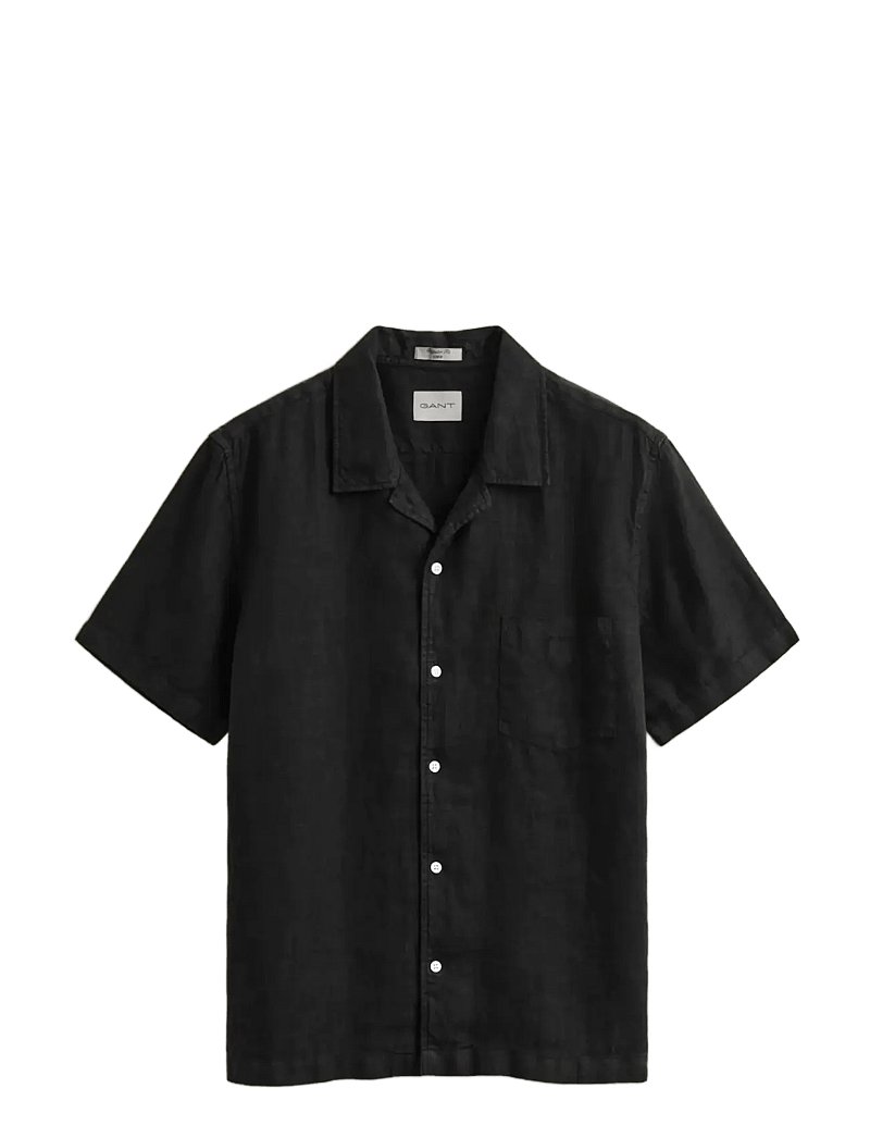 GANT - REG GMNT DYED LINEN SS CAMP SHIRT - kurzarmhemden - black - 1