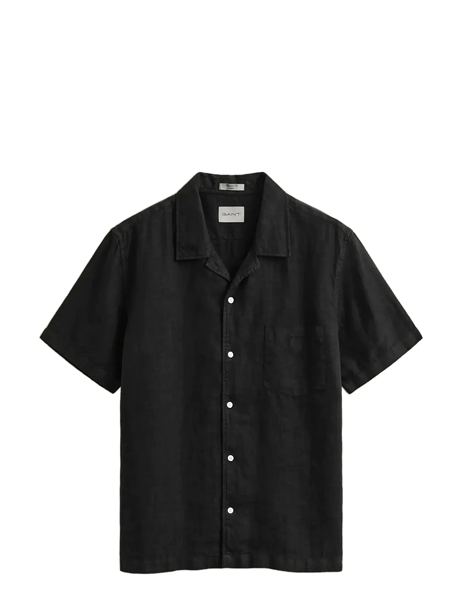 Gant - REG GMNT DYED LINEN SS CAMP SHIRT - short-sleeved shirts - black - 1