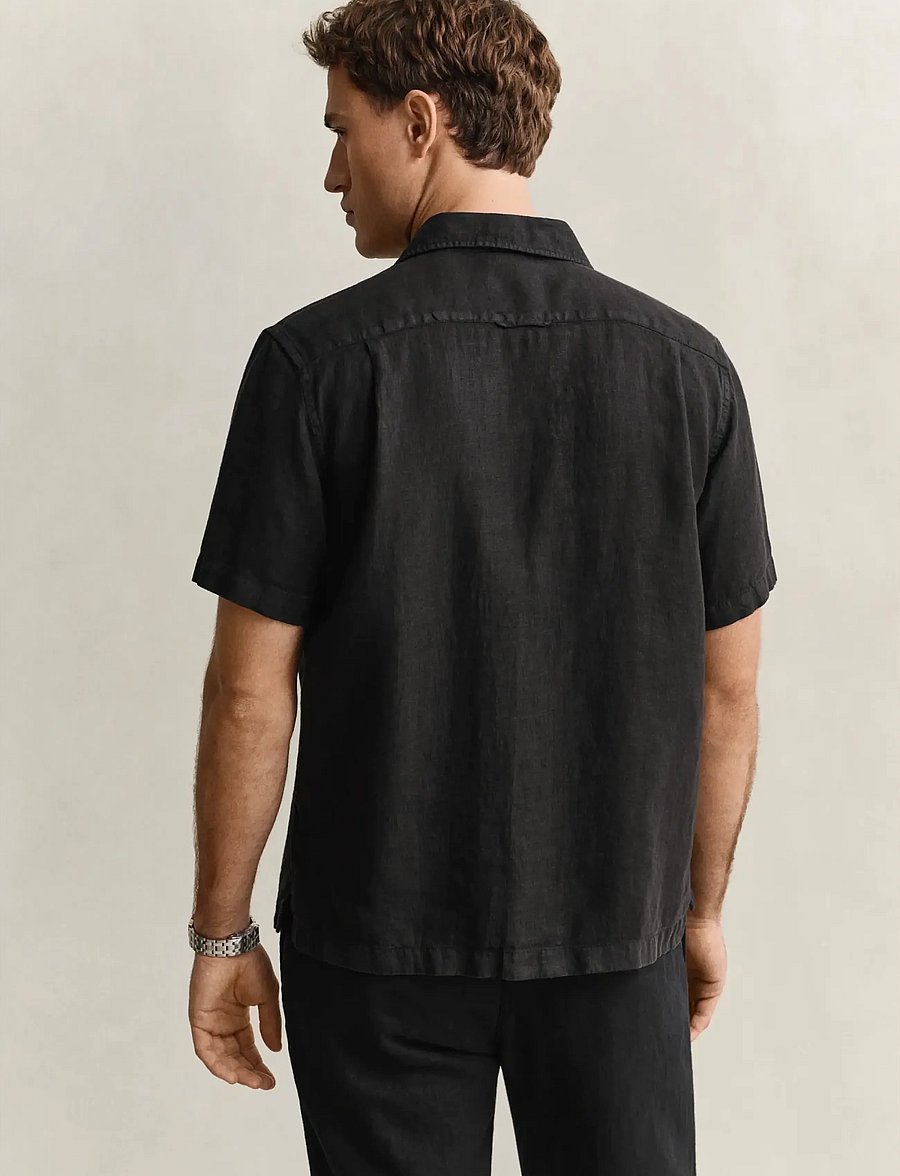 Gant - REG GMNT DYED LINEN SS CAMP SHIRT - short-sleeved shirts - black - 2