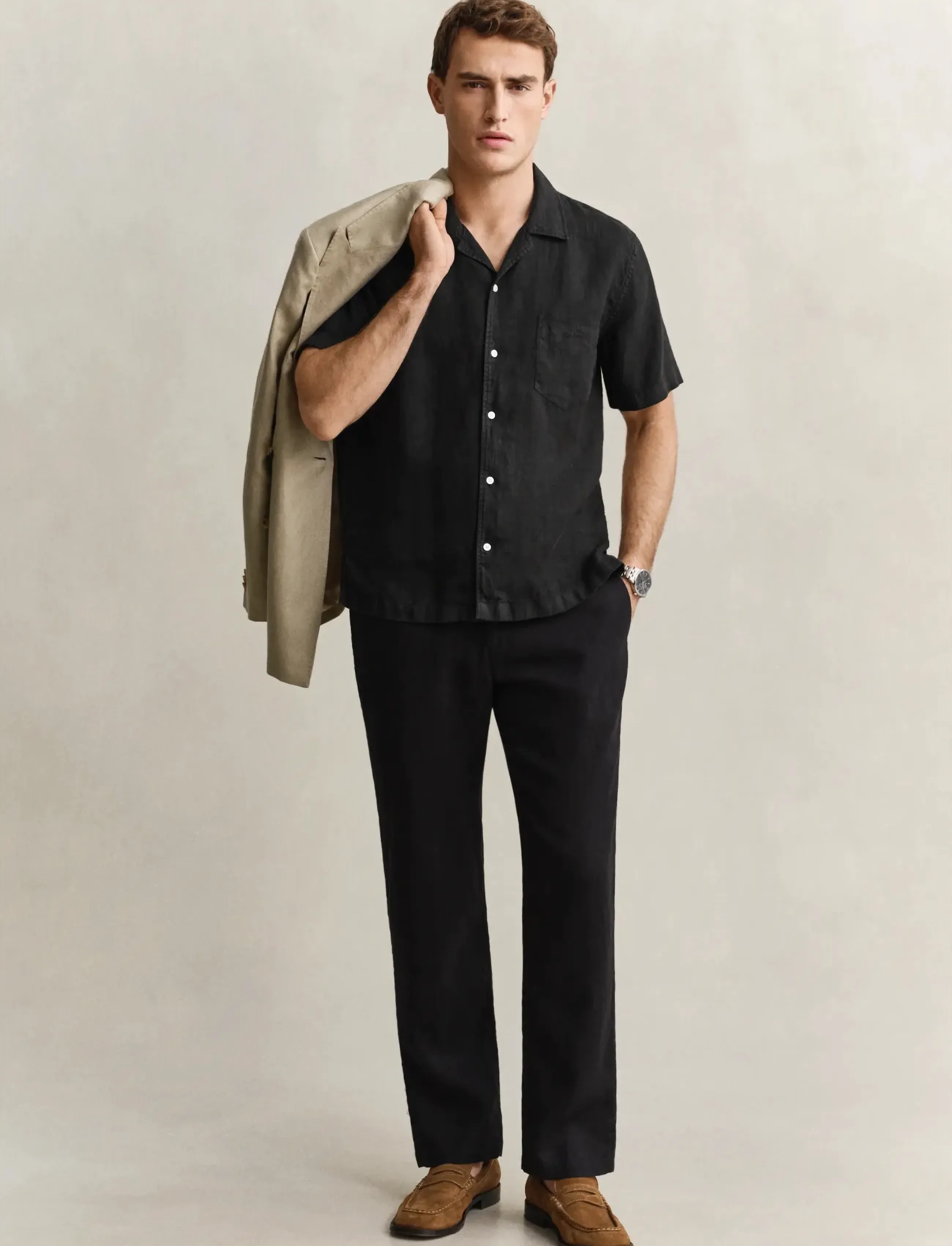 Gant - REG GMNT DYED LINEN SS CAMP SHIRT - lühikeste varrukatega särgid - black - 4