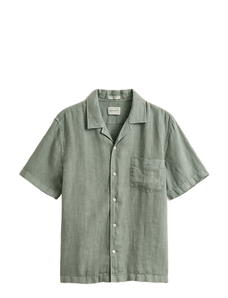 GANT - REG GMNT DYED LINEN SS CAMP SHIRT - kurzarmhemden - ceramic grey - 1