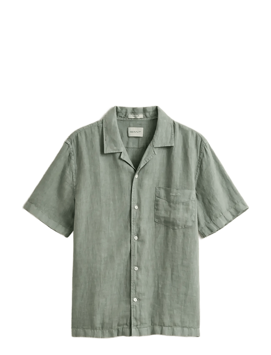 Gant - REG GMNT DYED LINEN SS CAMP SHIRT - kurzarmhemden - ceramic grey - 1