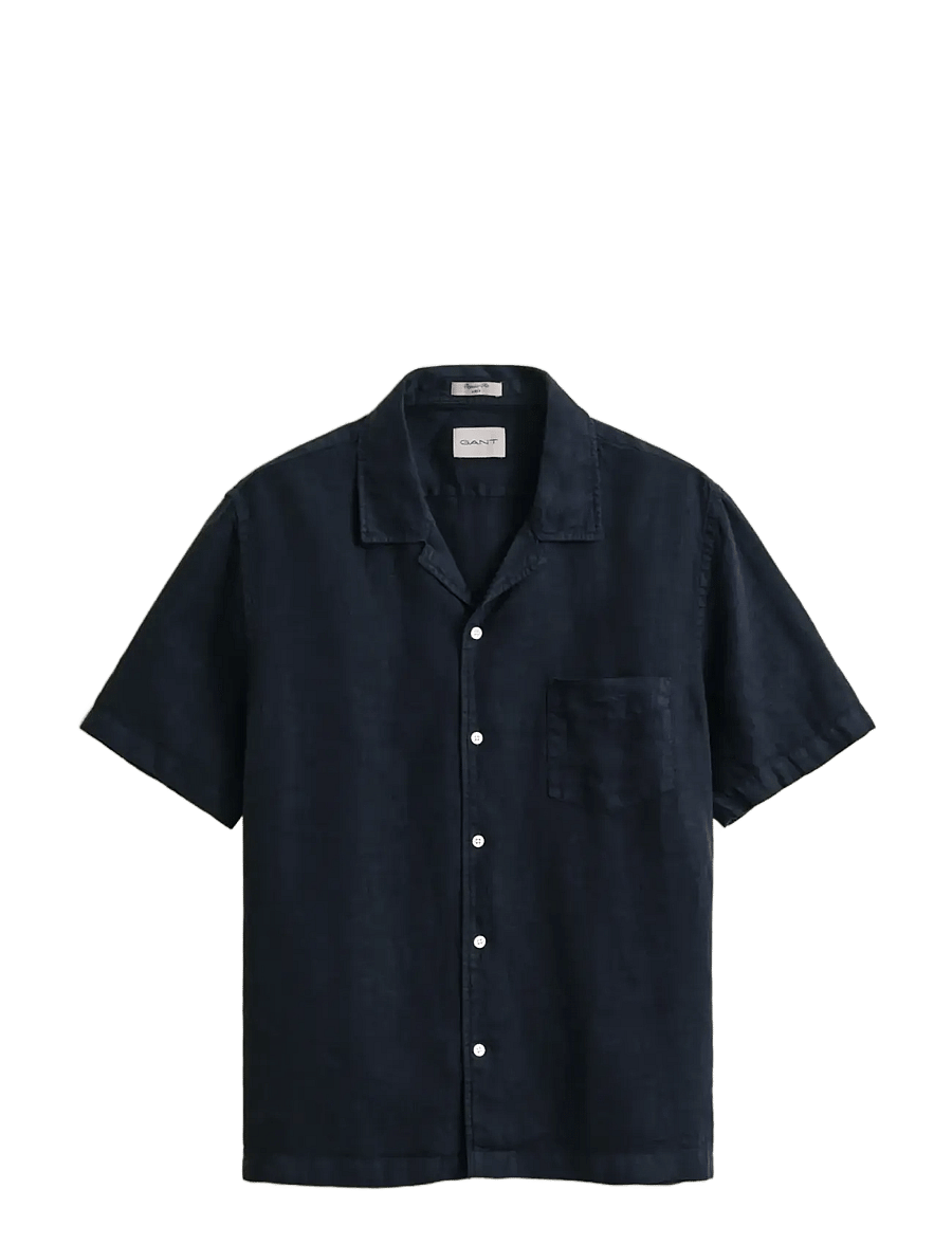 Gant - REG GMNT DYED LINEN SS CAMP SHIRT - kurzarmhemden - evening blue - 1