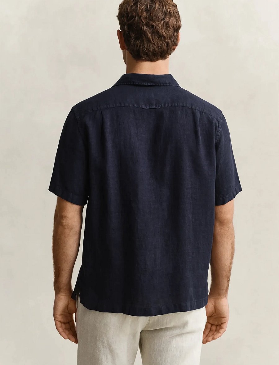 Gant - REG GMNT DYED LINEN SS CAMP SHIRT - kurzarmhemden - evening blue - 2