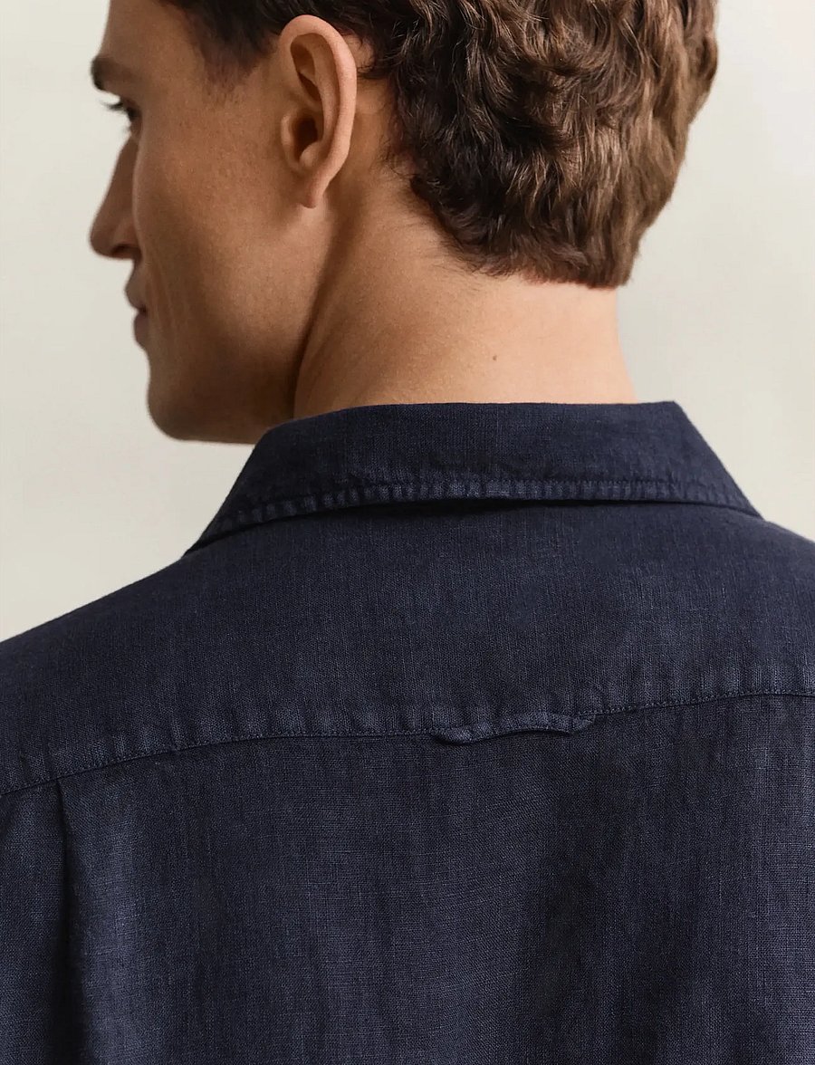 Gant - REG GMNT DYED LINEN SS CAMP SHIRT - kurzarmhemden - evening blue - 3