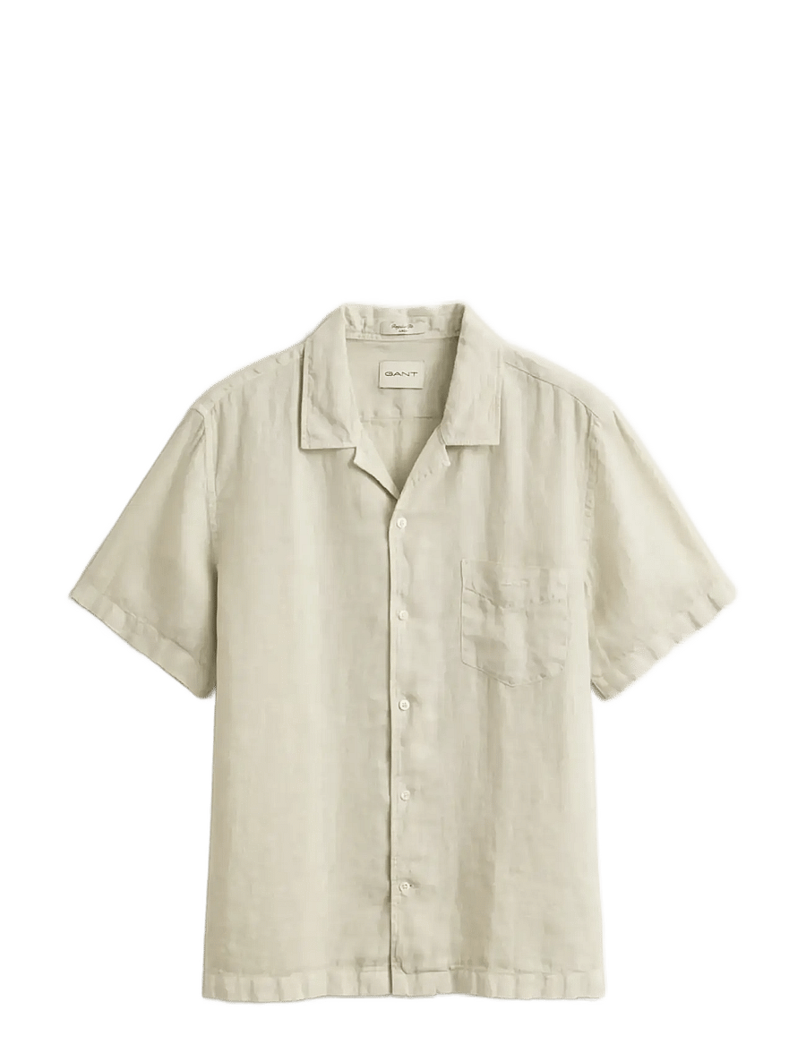 Gant - REG GMNT DYED LINEN SS CAMP SHIRT - short-sleeved shirts - sand - 1
