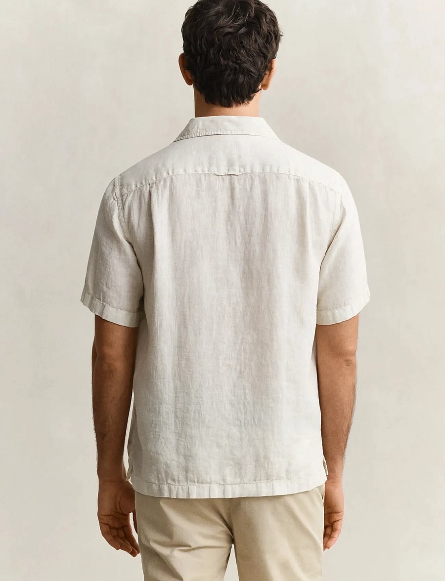 Gant - REG GMNT DYED LINEN SS CAMP SHIRT - short-sleeved shirts - sand - 2
